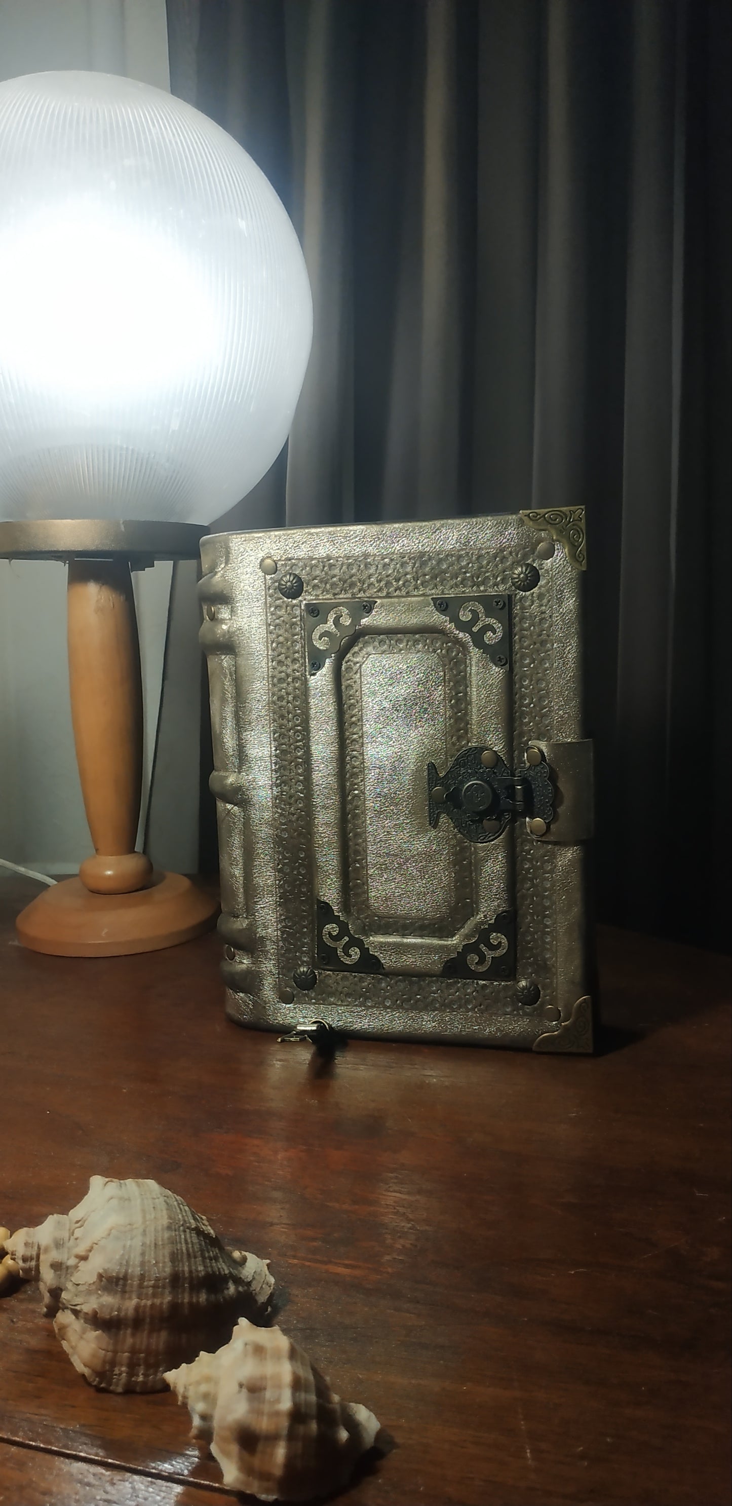 Gold Leather Journal with Antique Lock – Handmade Vintage Notebook Book of Shadows
