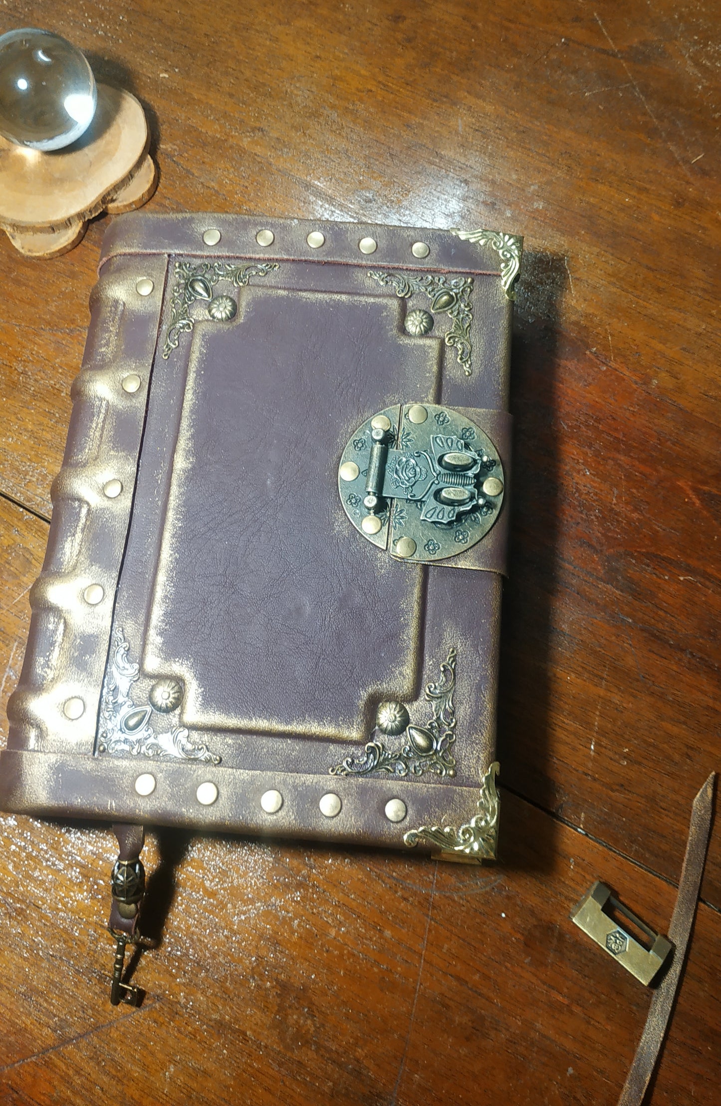 Gothic Bordeaux Leather Journal with Antique Lock – Handmade Vintage Notebook Book of Shadows