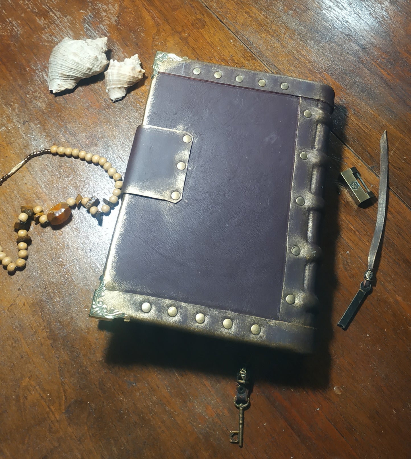 Gothic Bordeaux Leather Journal with Antique Lock – Handmade Vintage Notebook Book of Shadows