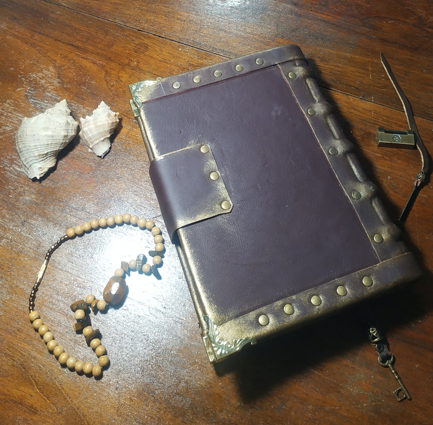 Gothic Bordeaux Leather Journal with Antique Lock – Handmade Vintage Notebook Book of Shadows