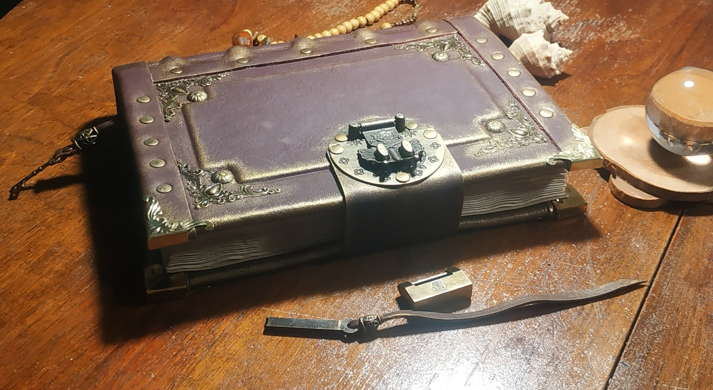 Gothic Bordeaux Leather Journal with Antique Lock – Handmade Vintage Notebook Book of Shadows
