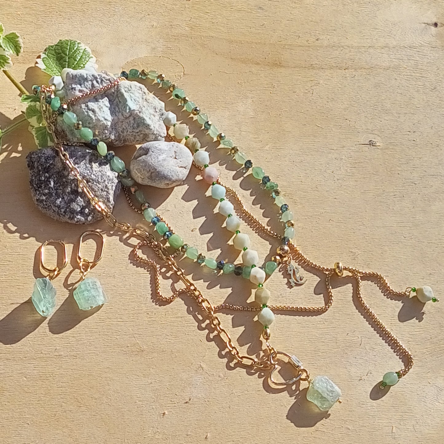 Green Fluorite Earrings with Raw Gemstones — 14K Gold Filled Emerald Jewelry