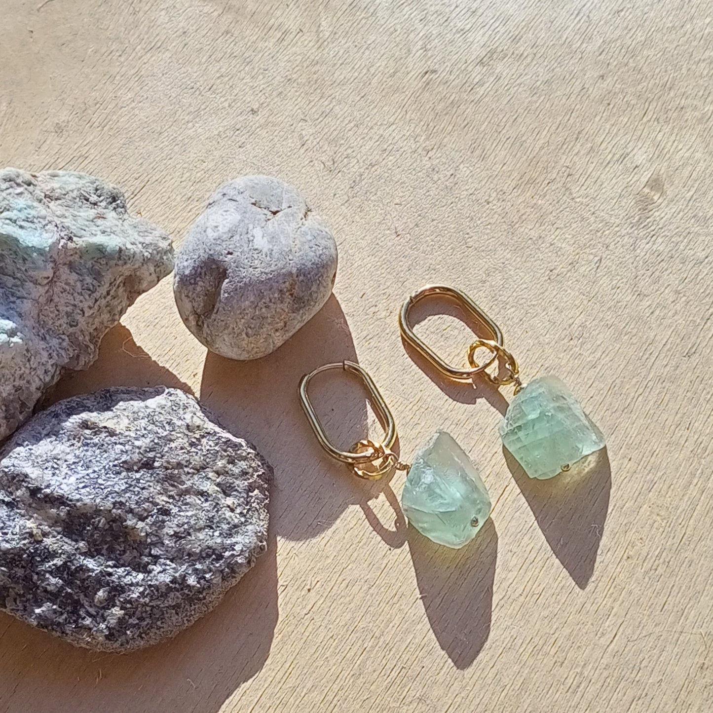 Green Fluorite Earrings with Raw Gemstones — 14K Gold Filled Emerald Jewelry