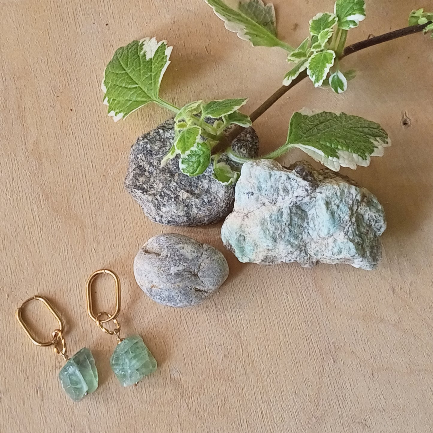 Green Fluorite Earrings with Raw Gemstones — 14K Gold Filled Emerald Jewelry