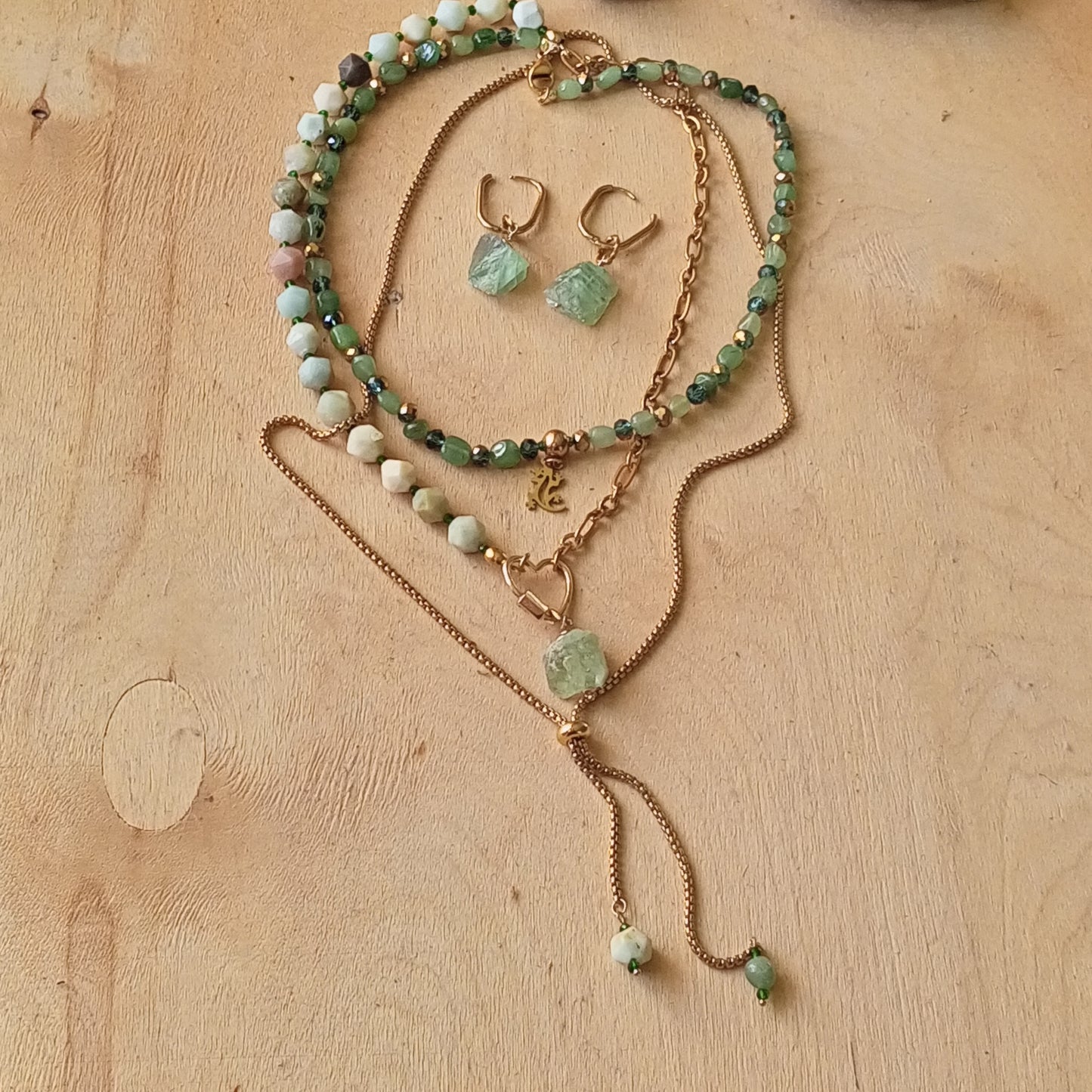 Green Fluorite Earrings with Raw Gemstones — 14K Gold Filled Emerald Jewelry