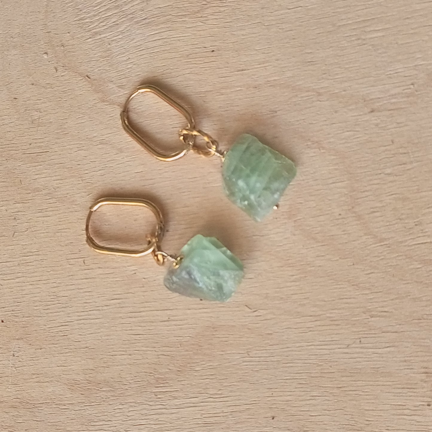Green Fluorite Earrings with Raw Gemstones — 14K Gold Filled Emerald Jewelry