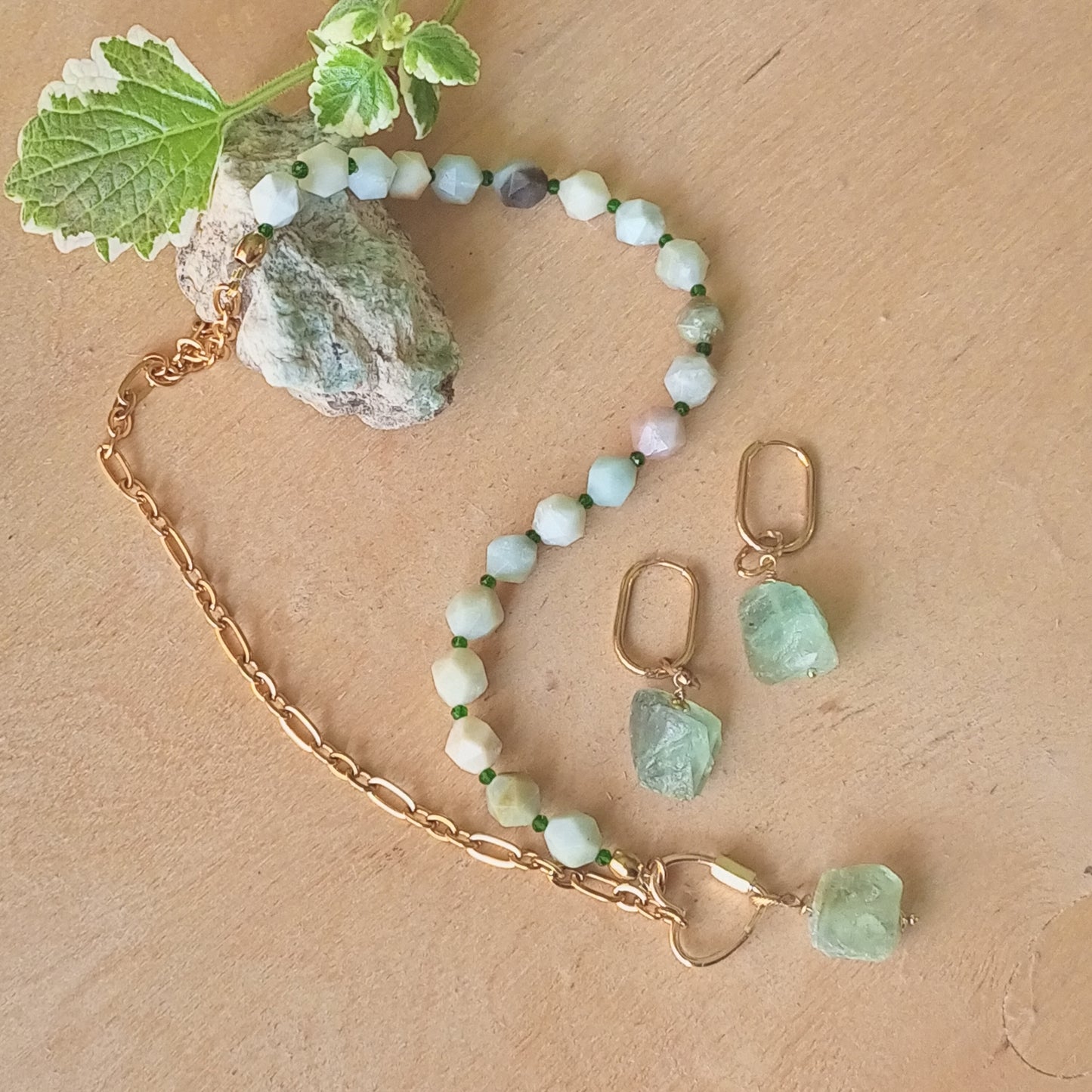 Green Fluorite Earrings with Raw Gemstones — 14K Gold Filled Emerald Jewelry