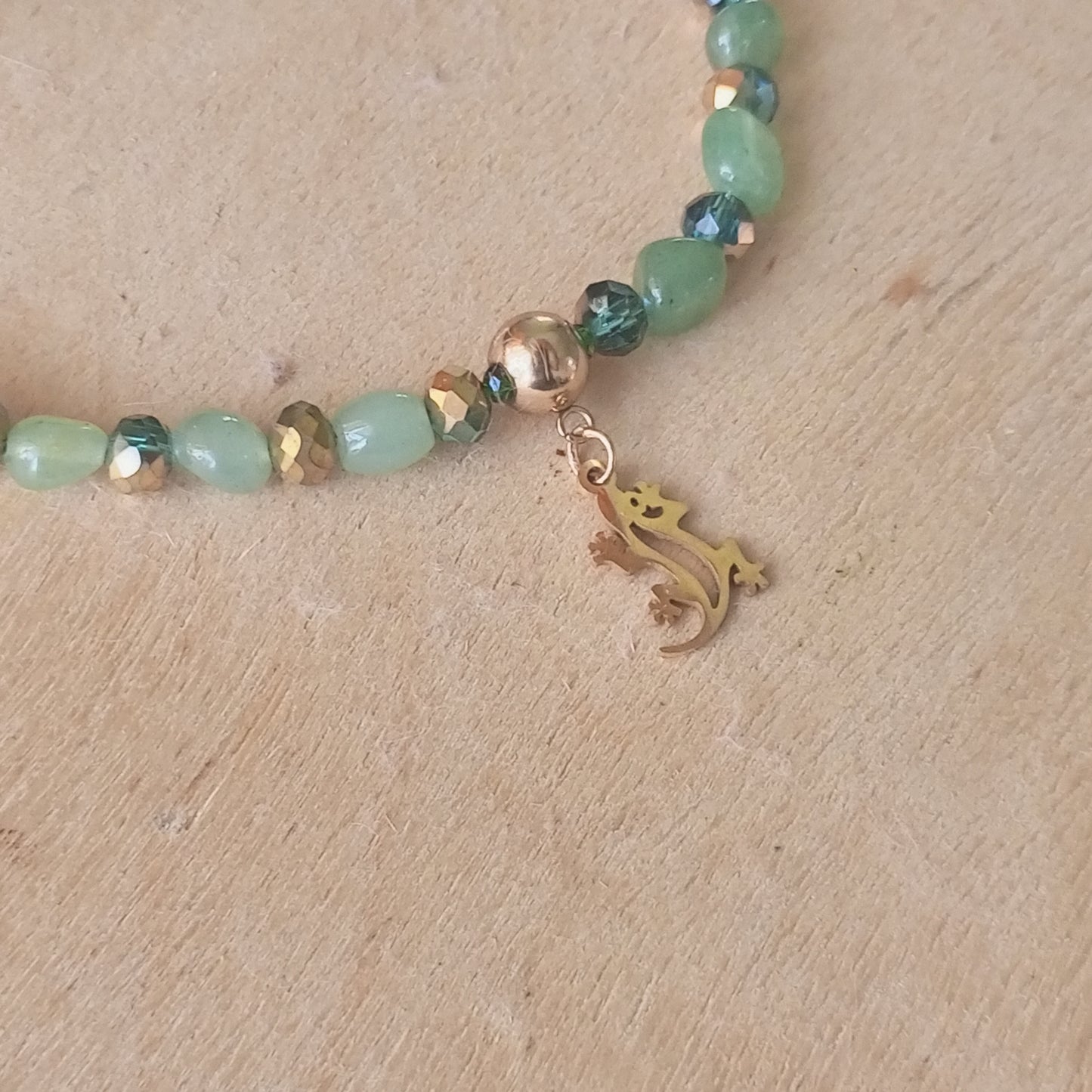 Green Aventurine Necklace with Gold Lizard Charm – Emerald Green Gemstone Jewelry, 14K Gold Filled Stainless Steel Necklace, Gift for Her
