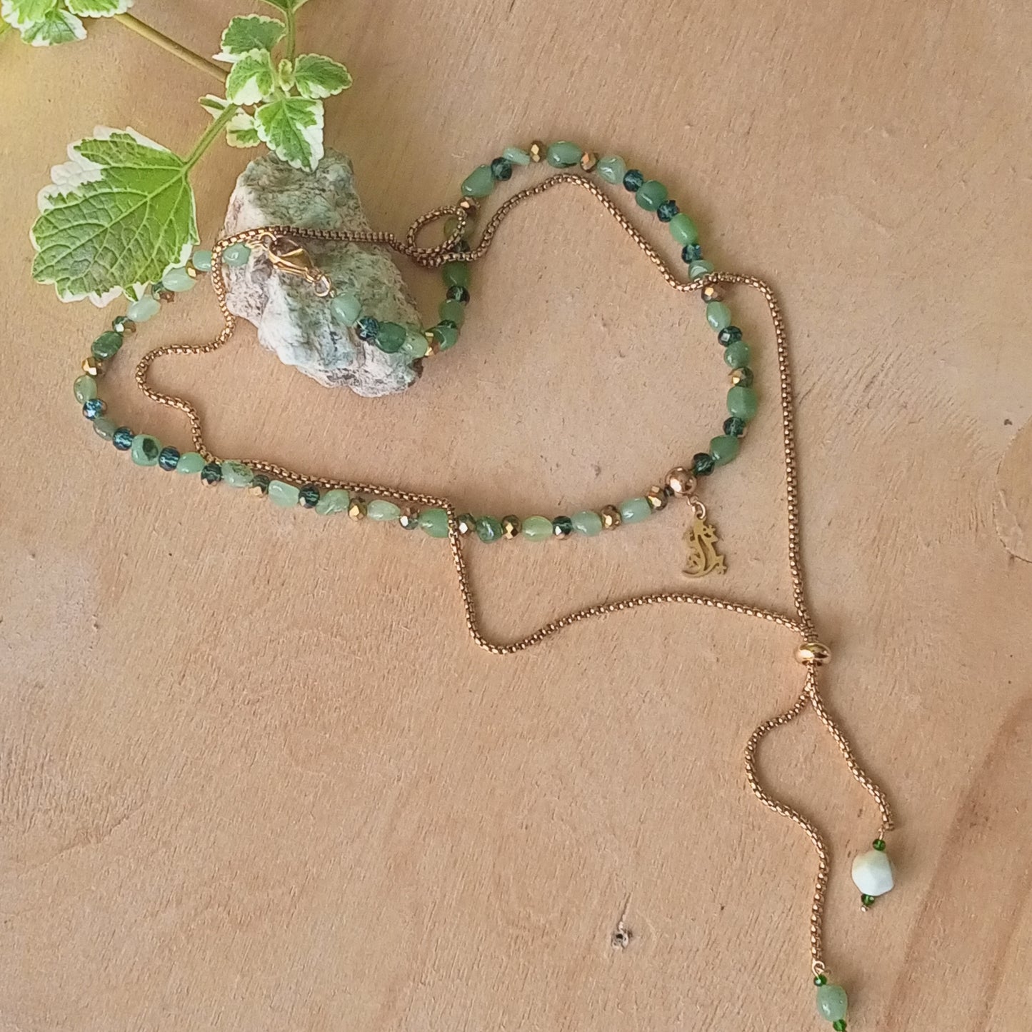 Green Aventurine Necklace with Gold Lizard Charm – Emerald Green Gemstone Jewelry, 14K Gold Filled Stainless Steel Necklace, Gift for Her