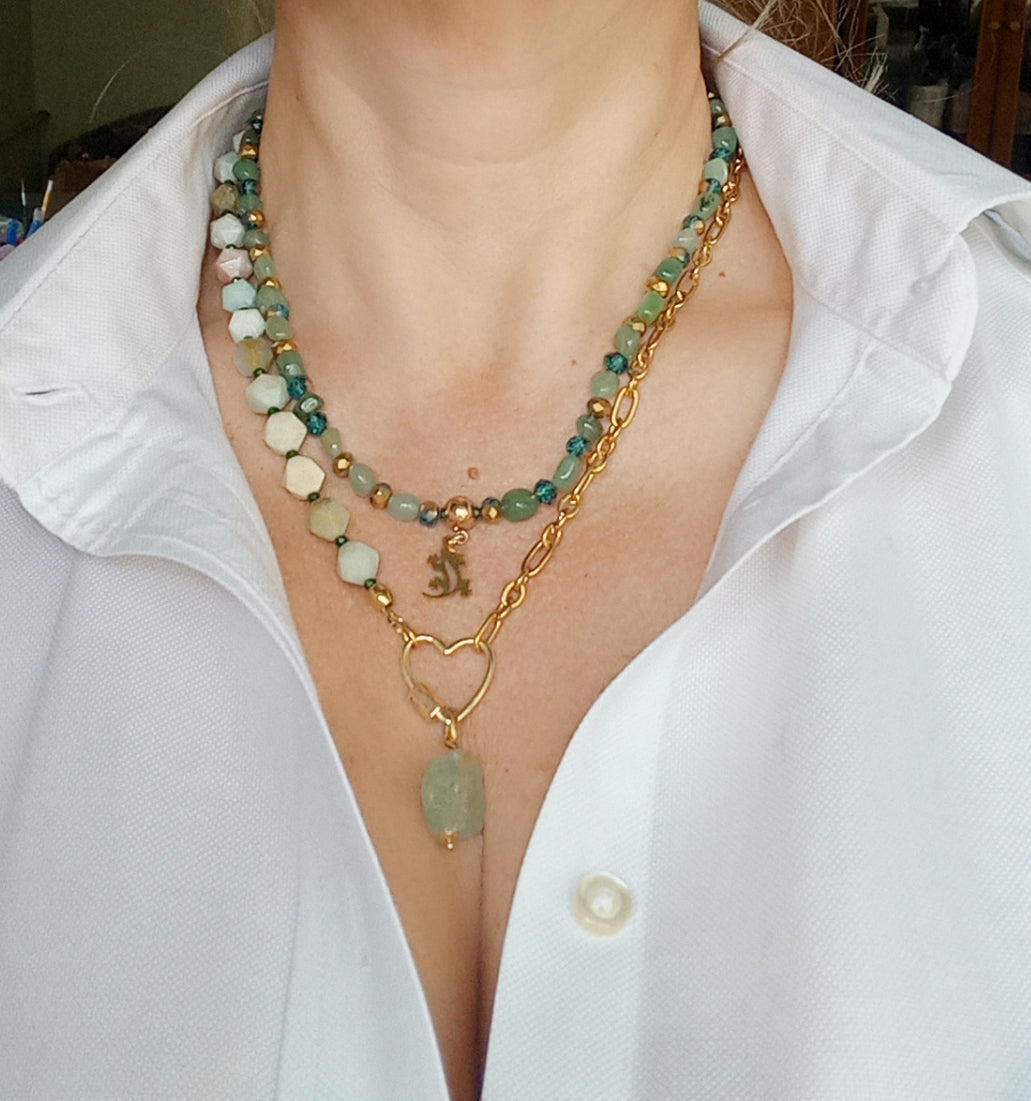Green Aventurine Necklace with Gold Lizard Charm – Emerald Green Gemstone Jewelry, 14K Gold Filled Stainless Steel Necklace, Gift for Her