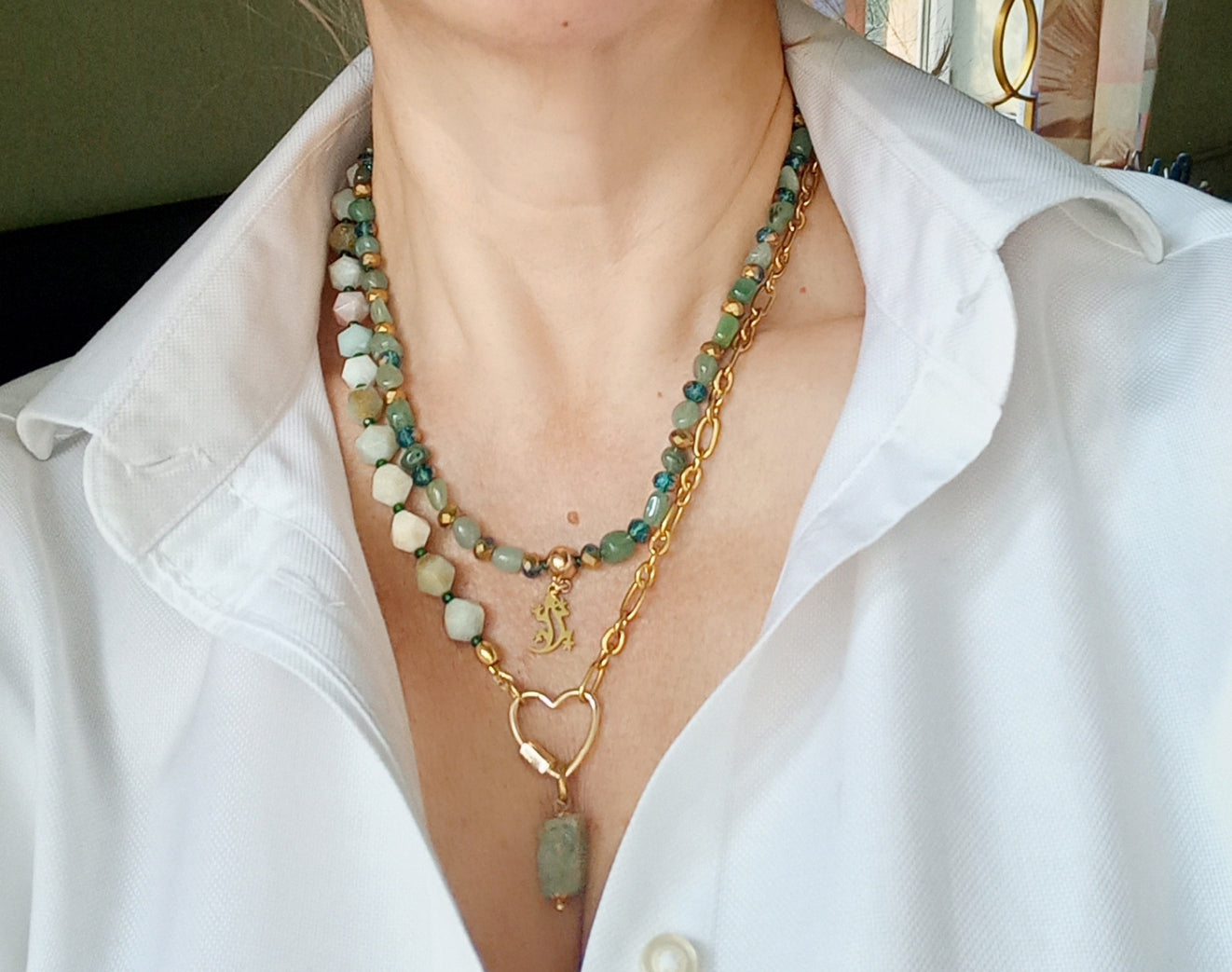 Green Aventurine Necklace with Gold Lizard Charm – Emerald Green Gemstone Jewelry, 14K Gold Filled Stainless Steel Necklace, Gift for Her