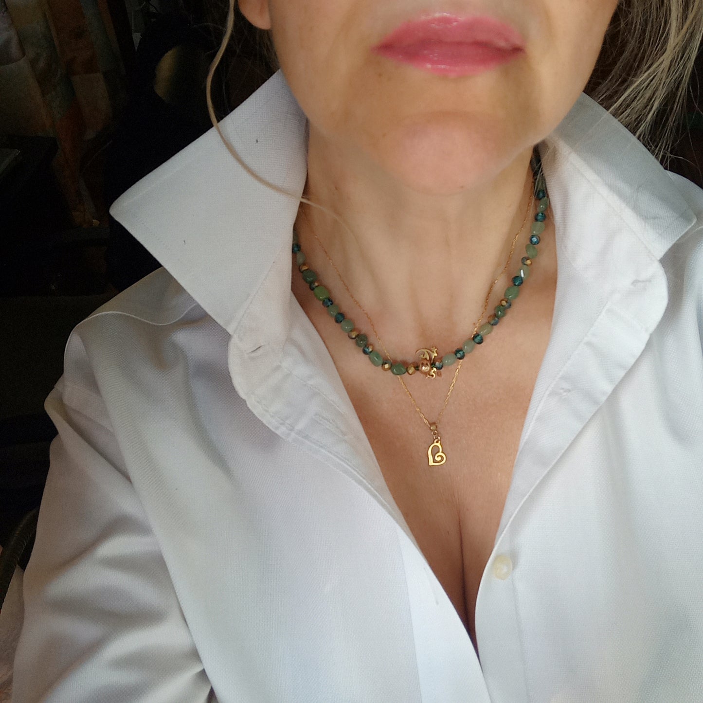 Green Aventurine Necklace with Gold Lizard Charm – Emerald Green Gemstone Jewelry, 14K Gold Filled Stainless Steel Necklace, Gift for Her