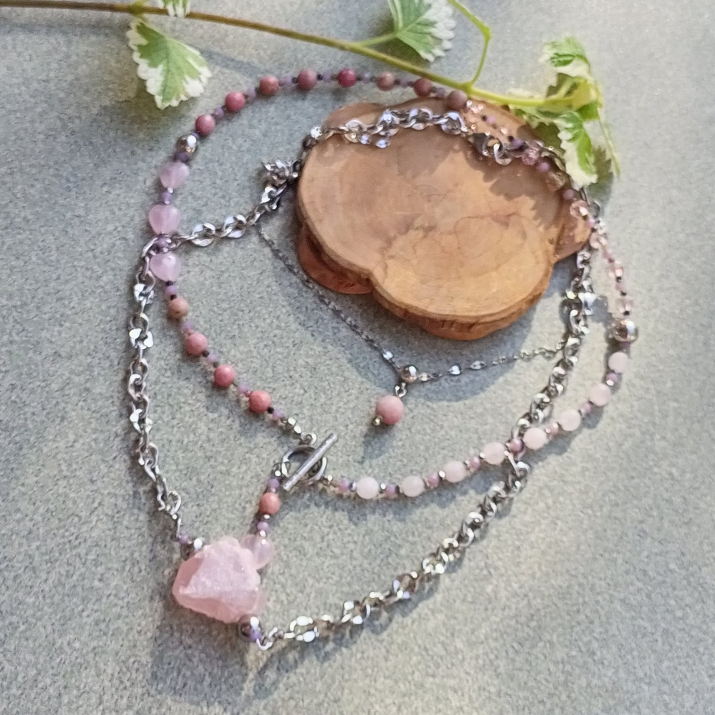 Rose Quartz Necklace – Raw Pink Gemstone Nugget Pendant, Stainless Steel Chain Necklace, Minimalist Crystal Jewelry Gift for Her