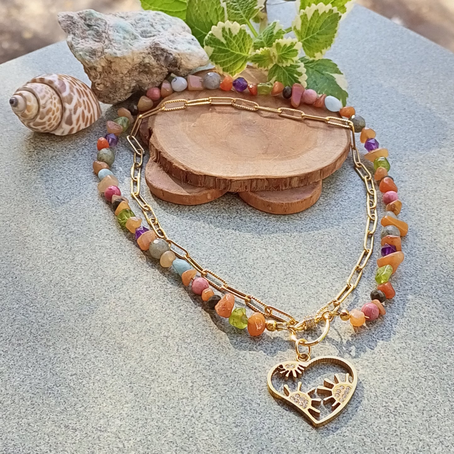 Colorful Gemstone Choker Necklace — Amethyst, Aventurine, Aquamarine & Labradorite | 14K Gold Filled Jewelry Gift for Her