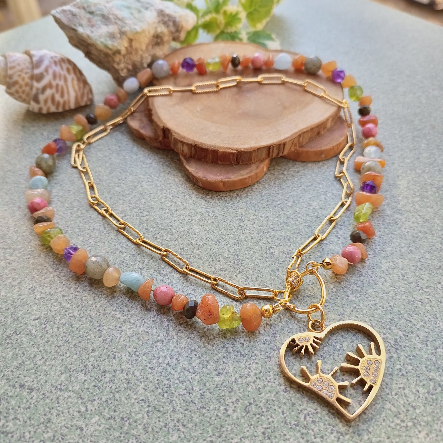 Colorful Gemstone Choker Necklace — Amethyst, Aventurine, Aquamarine & Labradorite | 14K Gold Filled Jewelry Gift for Her