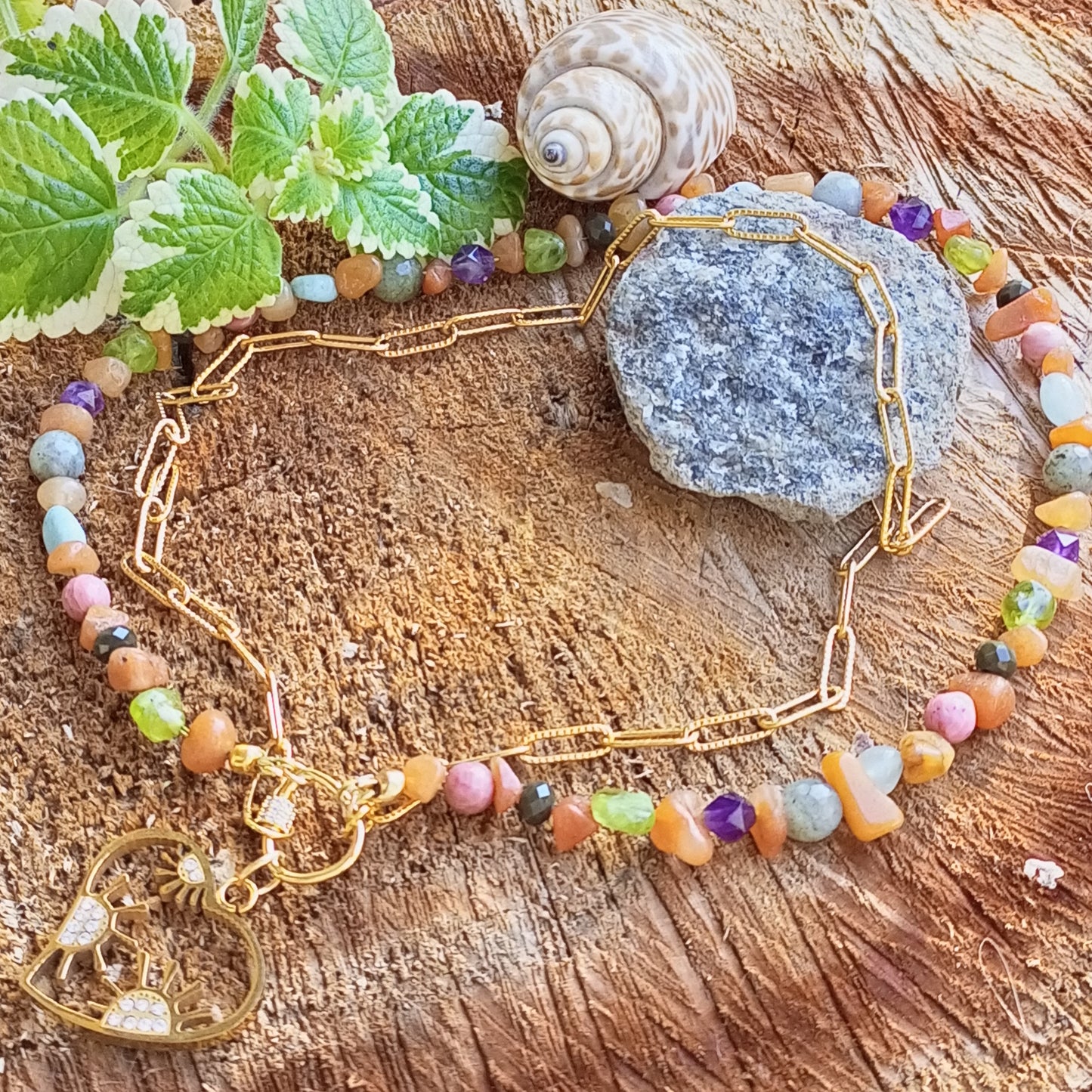 Colorful Gemstone Choker Necklace — Amethyst, Aventurine, Aquamarine & Labradorite | 14K Gold Filled Jewelry Gift for Her