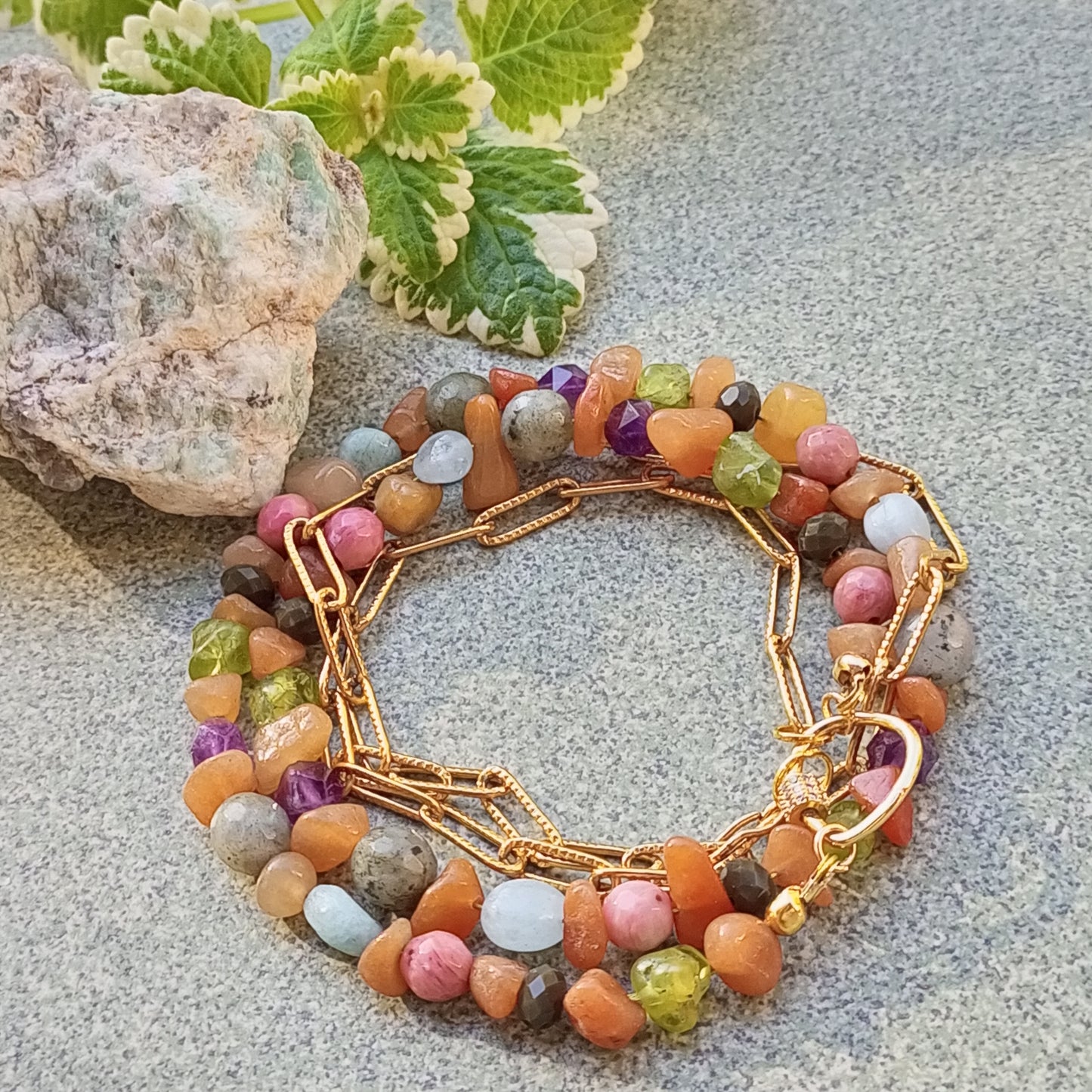 Colorful Gemstone Choker Necklace — Amethyst, Aventurine, Aquamarine & Labradorite | 14K Gold Filled Jewelry Gift for Her