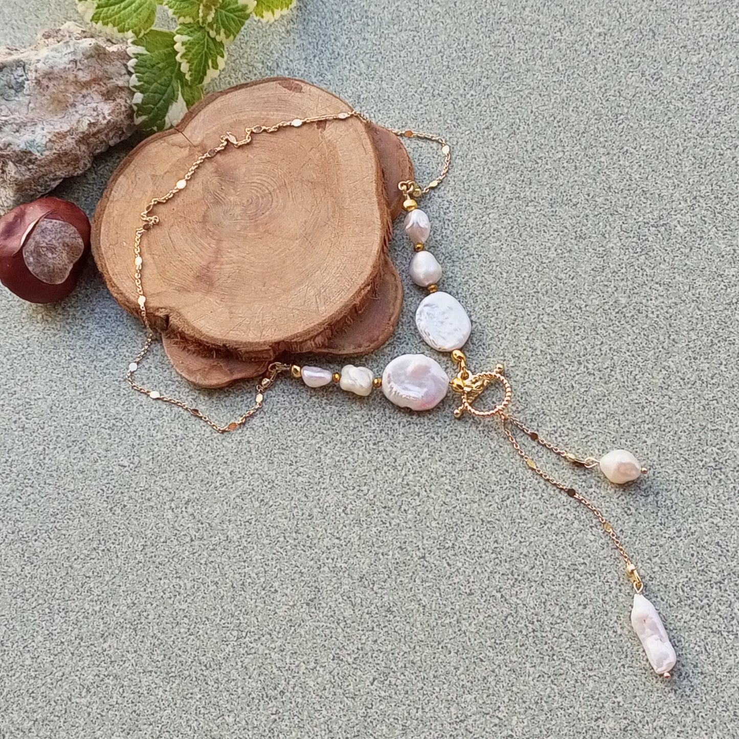 Freshwater Coin Pearl Necklace – White Wedding Pearl Jewelry 14K Gold Filled Chain Necklace Bridal Gift for Her