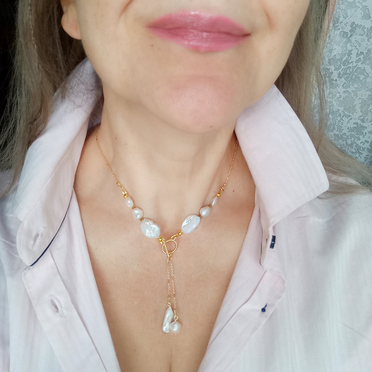 Freshwater Coin Pearl Necklace – White Wedding Pearl Jewelry 14K Gold Filled Chain Necklace Bridal Gift for Her