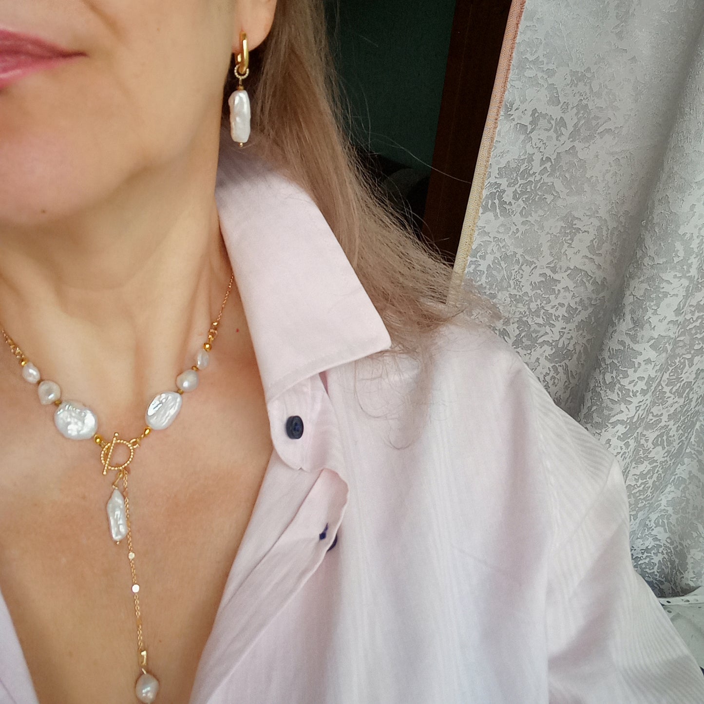 Freshwater Coin Pearl Necklace – White Wedding Pearl Jewelry 14K Gold Filled Chain Necklace Bridal Gift for Her