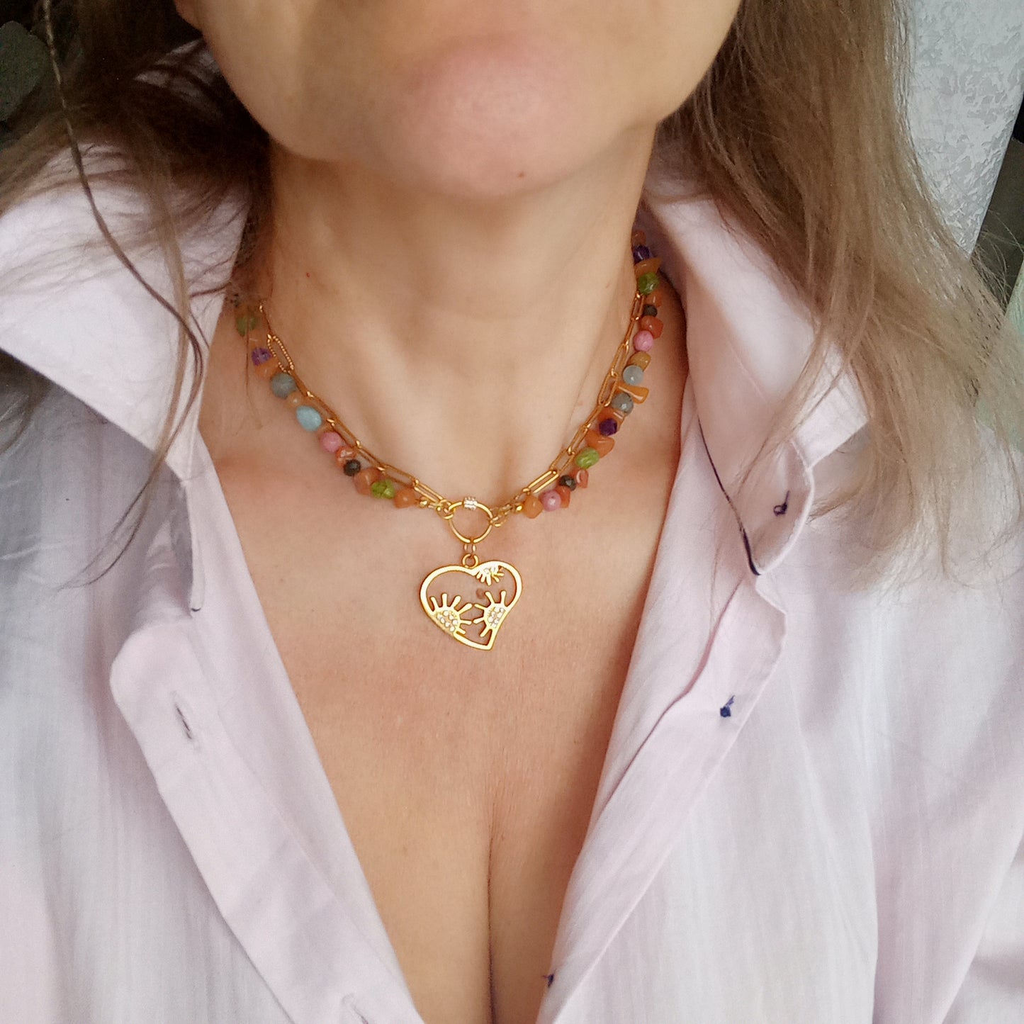 Colorful Gemstone Choker Necklace — Amethyst, Aventurine, Aquamarine & Labradorite | 14K Gold Filled Jewelry Gift for Her