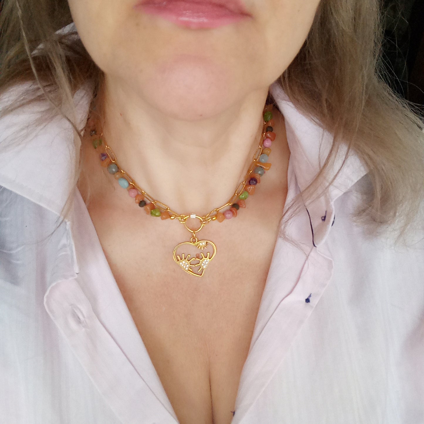 Colorful Gemstone Choker Necklace — Amethyst, Aventurine, Aquamarine & Labradorite | 14K Gold Filled Jewelry Gift for Her