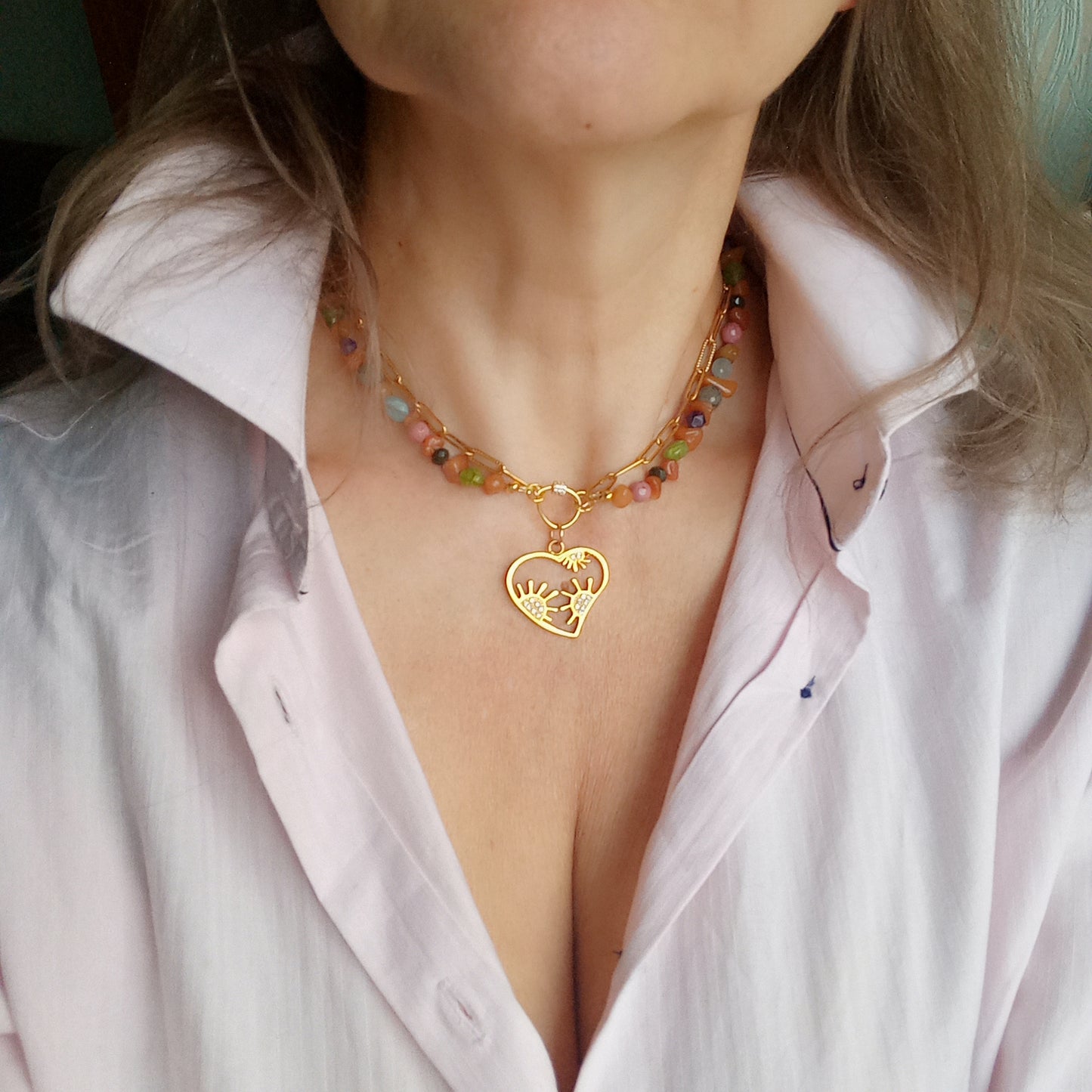 Colorful Gemstone Choker Necklace — Amethyst, Aventurine, Aquamarine & Labradorite | 14K Gold Filled Jewelry Gift for Her