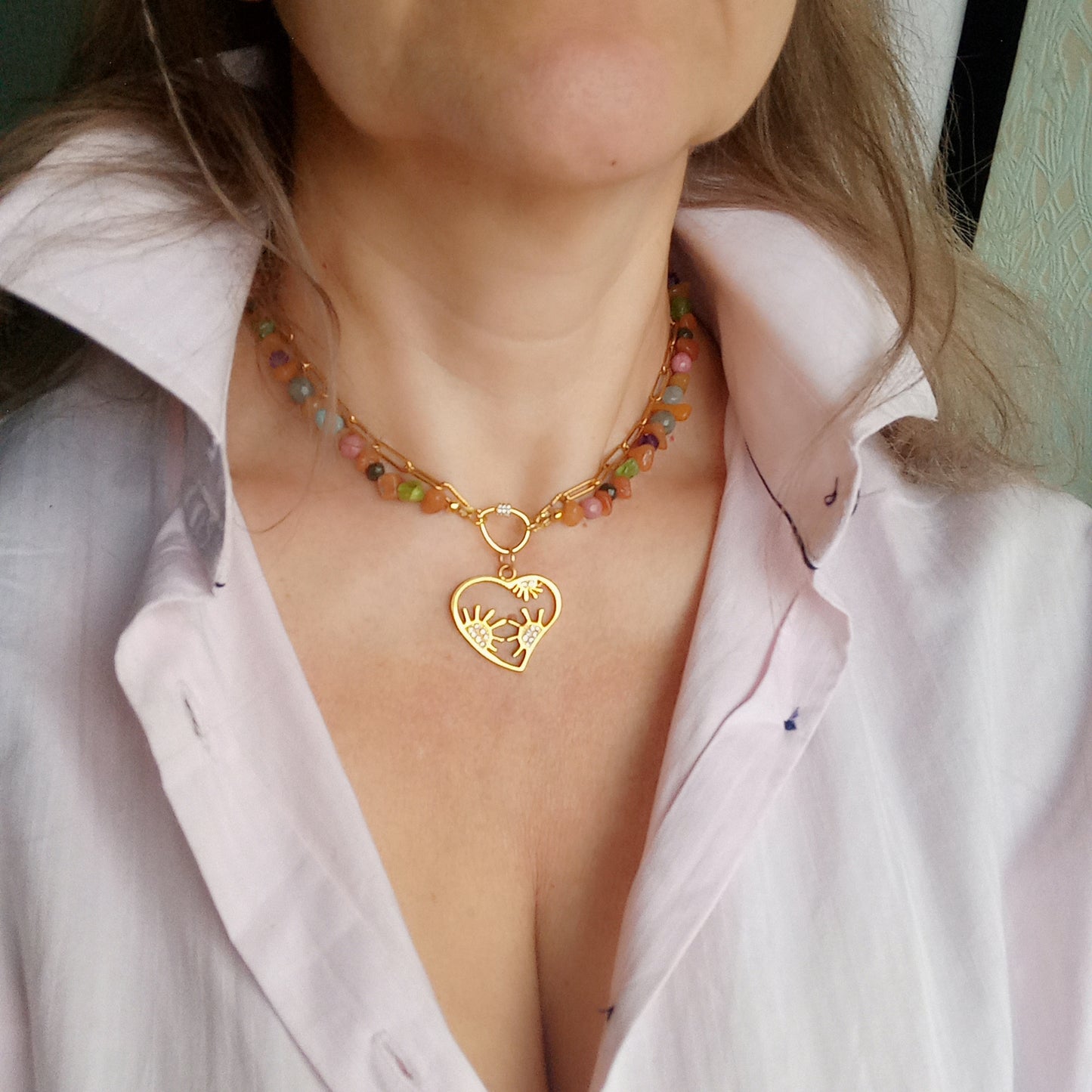 Colorful Gemstone Choker Necklace — Amethyst, Aventurine, Aquamarine & Labradorite | 14K Gold Filled Jewelry Gift for Her