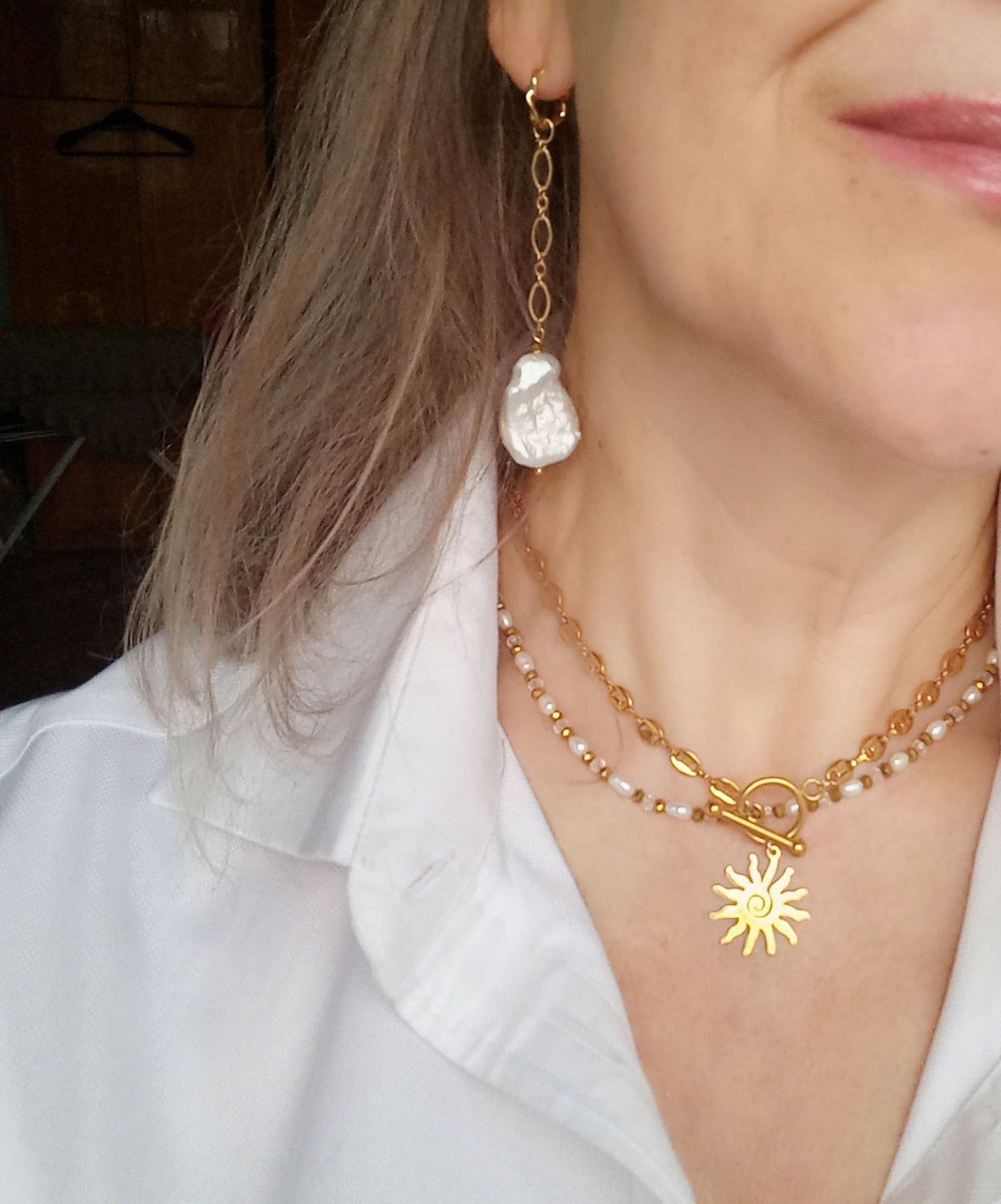 Baroque Pearl Earrings – White Wedding Freshwater Pearl Jewelry, 14K Gold Filled Bridal Earrings, Statement Gift for Her