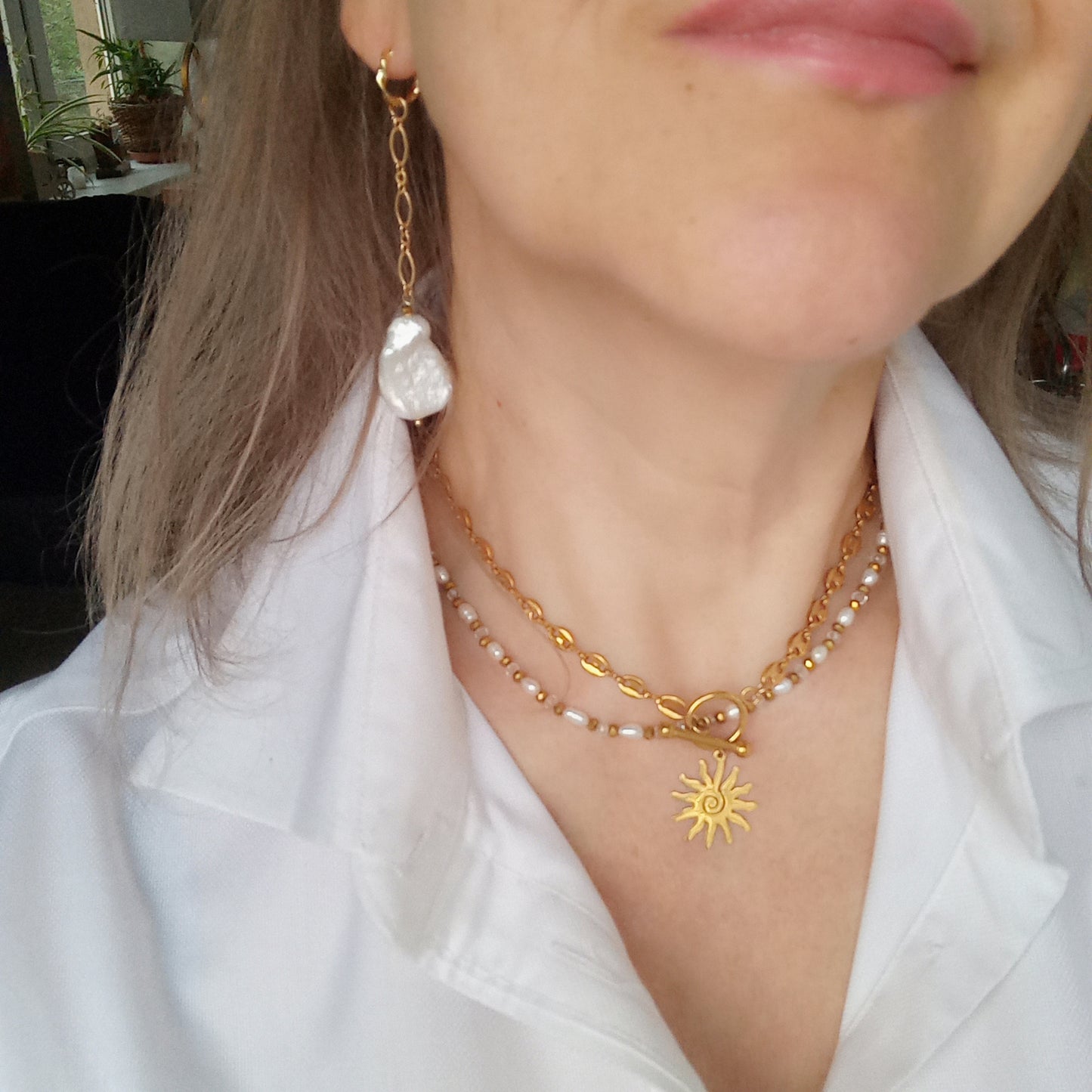 Baroque Pearl Earrings – White Wedding Freshwater Pearl Jewelry, 14K Gold Filled Bridal Earrings, Statement Gift for Her