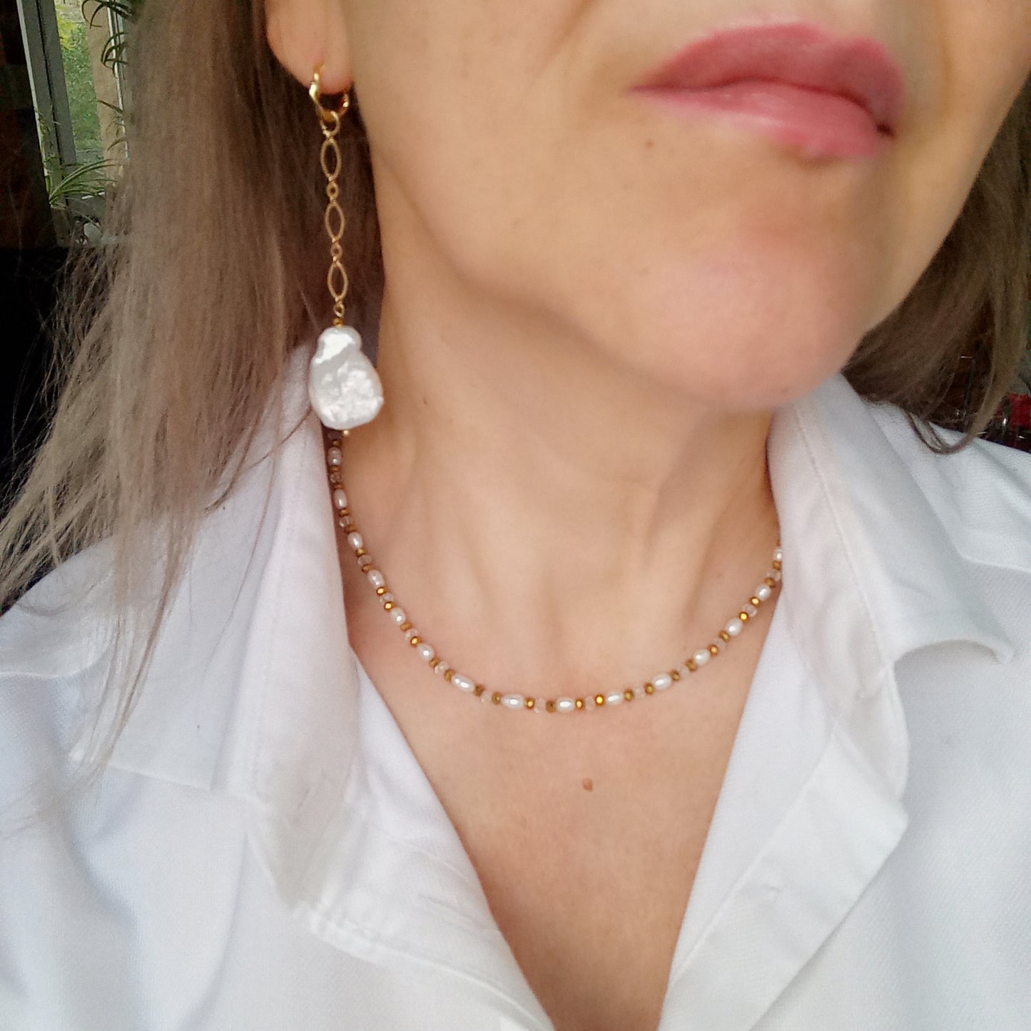 Baroque Pearl Earrings – White Wedding Freshwater Pearl Jewelry, 14K Gold Filled Bridal Earrings, Statement Gift for Her