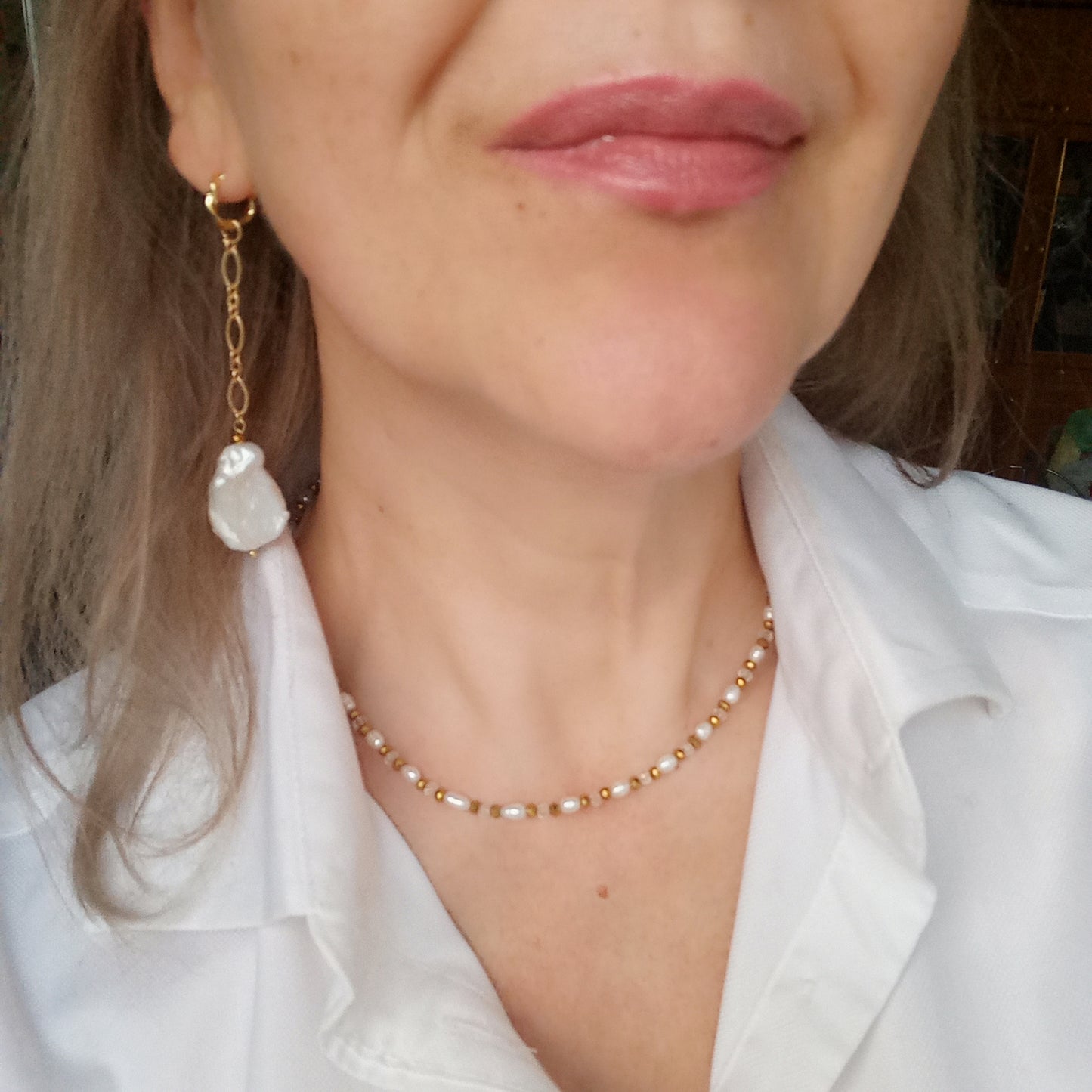 Baroque Pearl Earrings – White Wedding Freshwater Pearl Jewelry, 14K Gold Filled Bridal Earrings, Statement Gift for Her