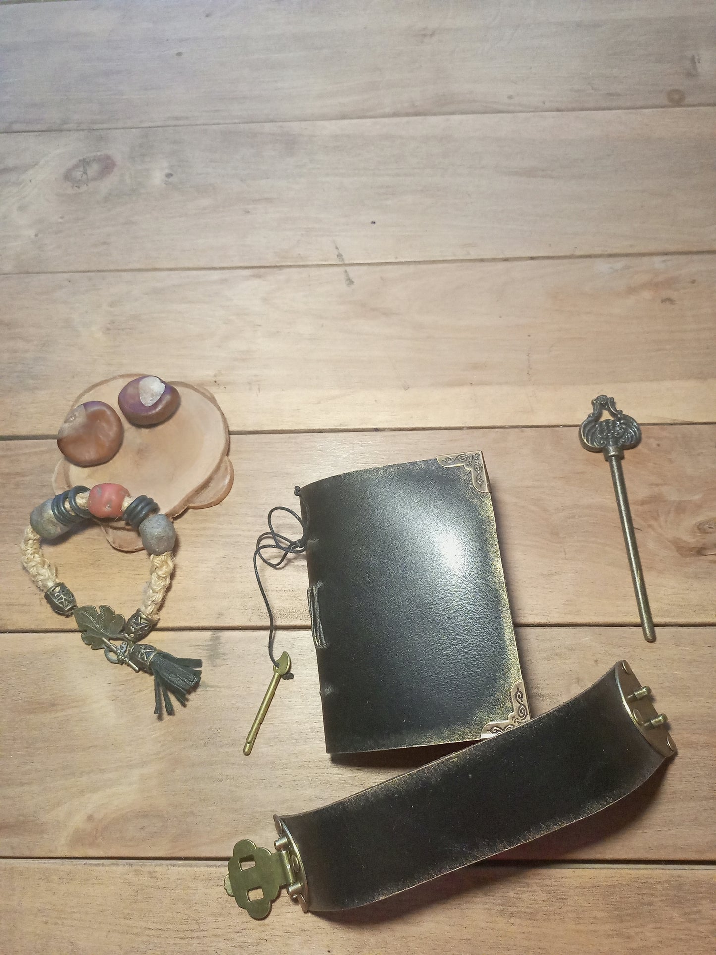 Small Black Leather Journal with Belt Lock – Handmade Medieval Notebook Book of Shadows