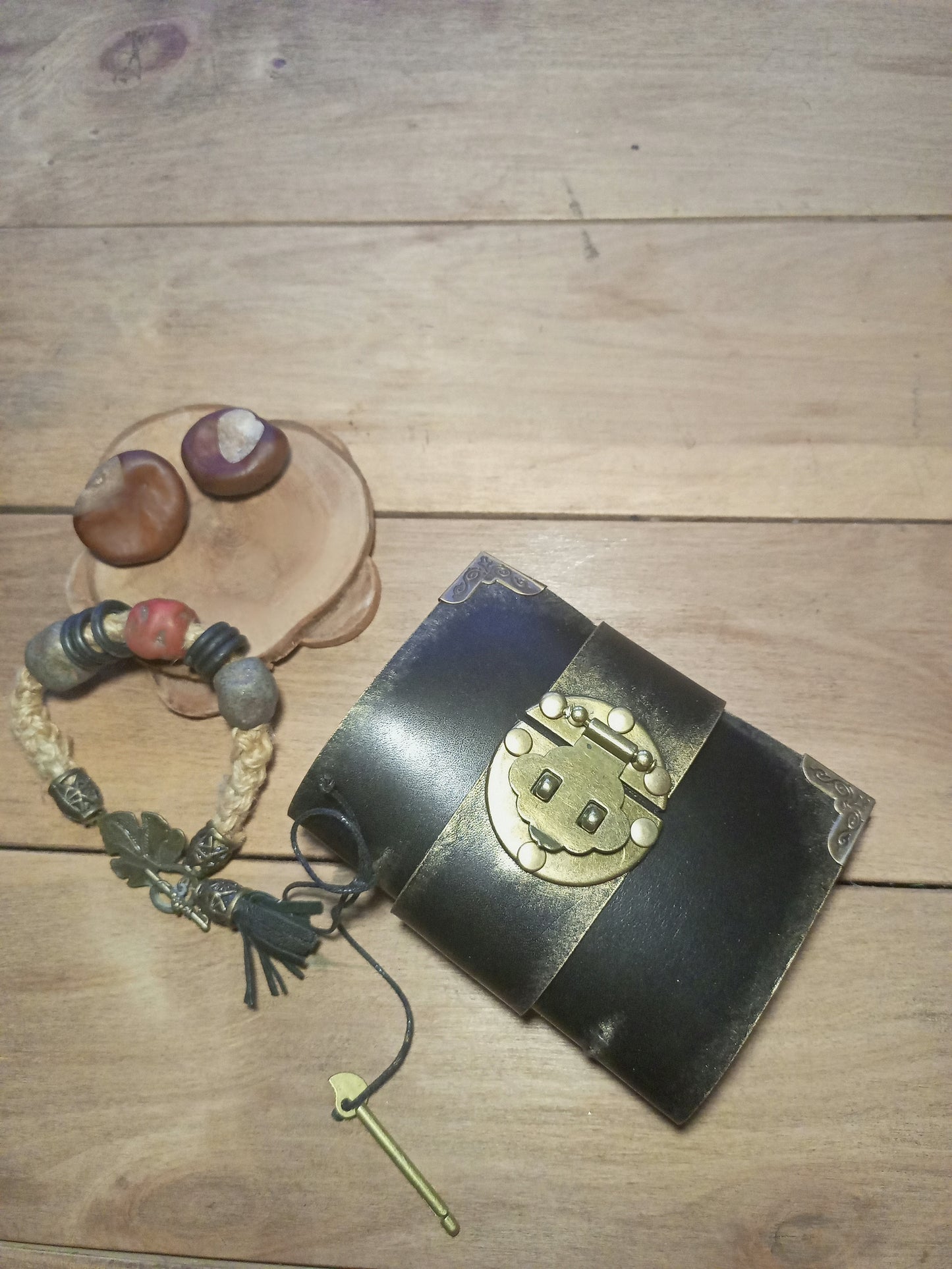 Small Black Leather Journal with Belt Lock – Handmade Medieval Notebook Book of Shadows
