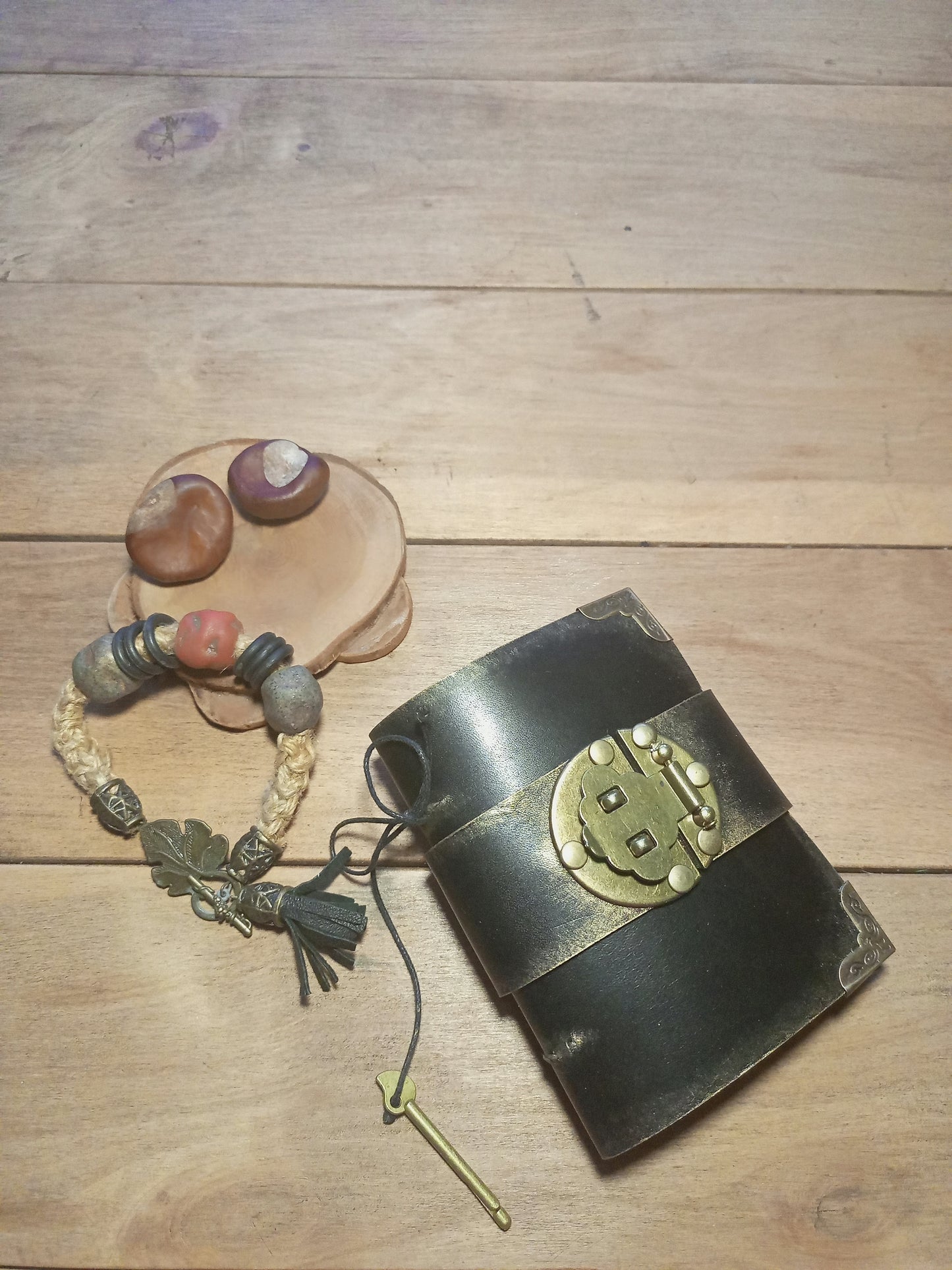 Small Black Leather Journal with Belt Lock – Handmade Medieval Notebook Book of Shadows