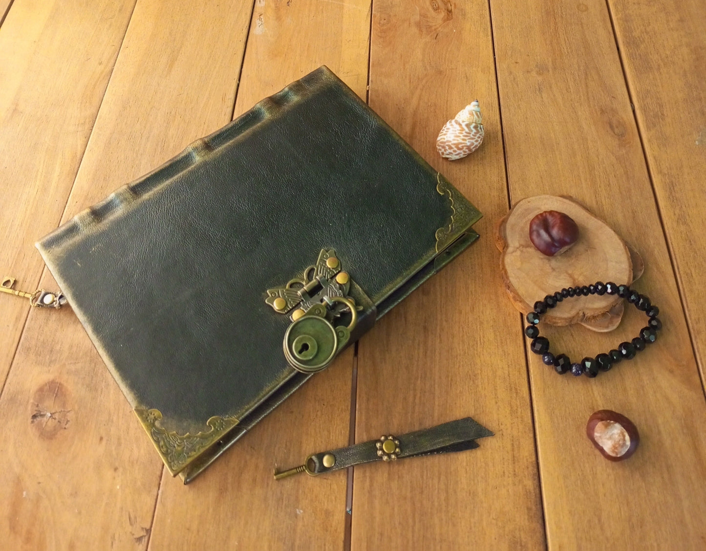 Black Leather Journal with Antique Lock – Handmade Lined Vintage Diary Notebook