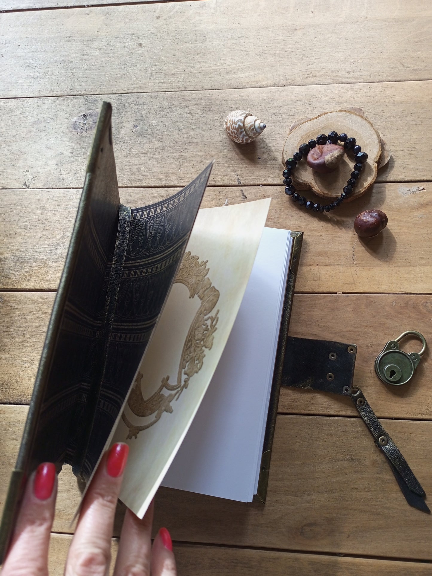 Black Leather Journal with Antique Lock – Handmade Lined Vintage Diary Notebook