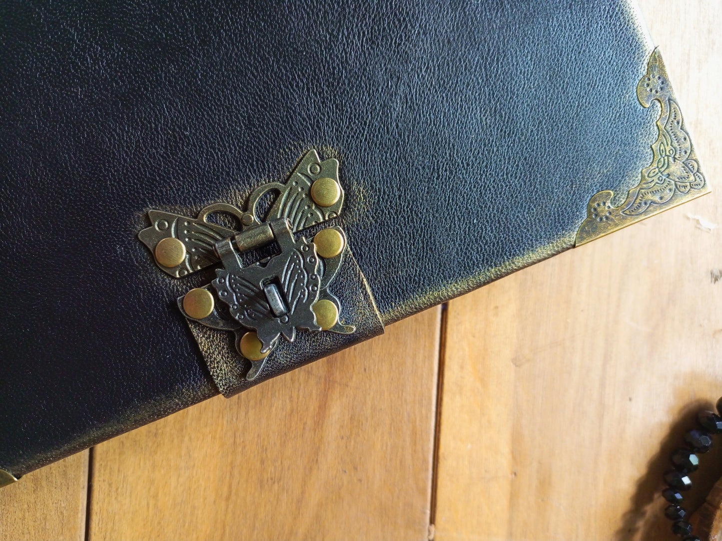 Black Leather Journal with Antique Lock – Handmade Lined Vintage Diary Notebook