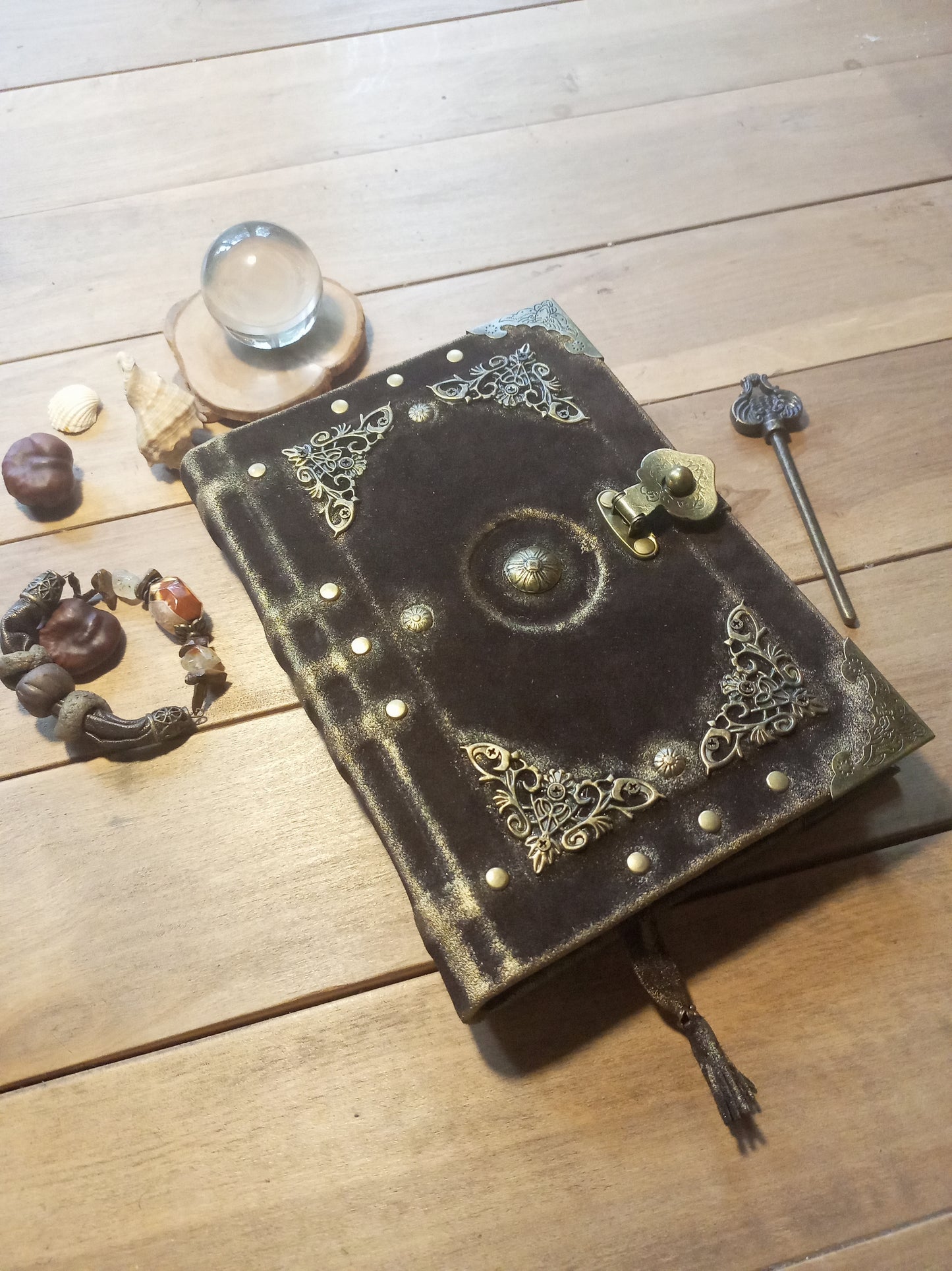 Chocolate Brown Suede Leather Journal with Antique Lock – Handmade Vintage Blank Notebook