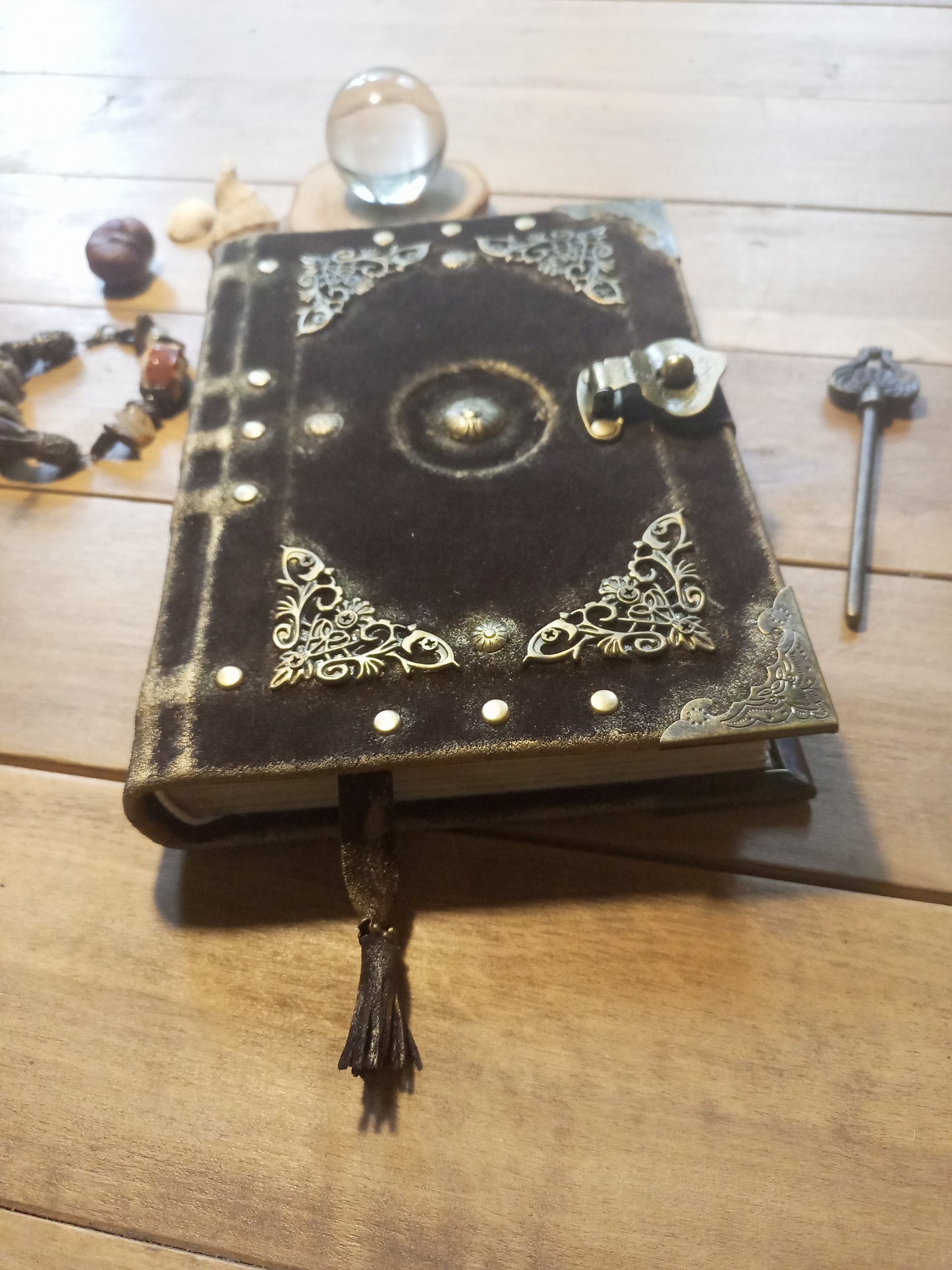 Chocolate Brown Suede Leather Journal with Antique Lock – Handmade Vintage Blank Notebook