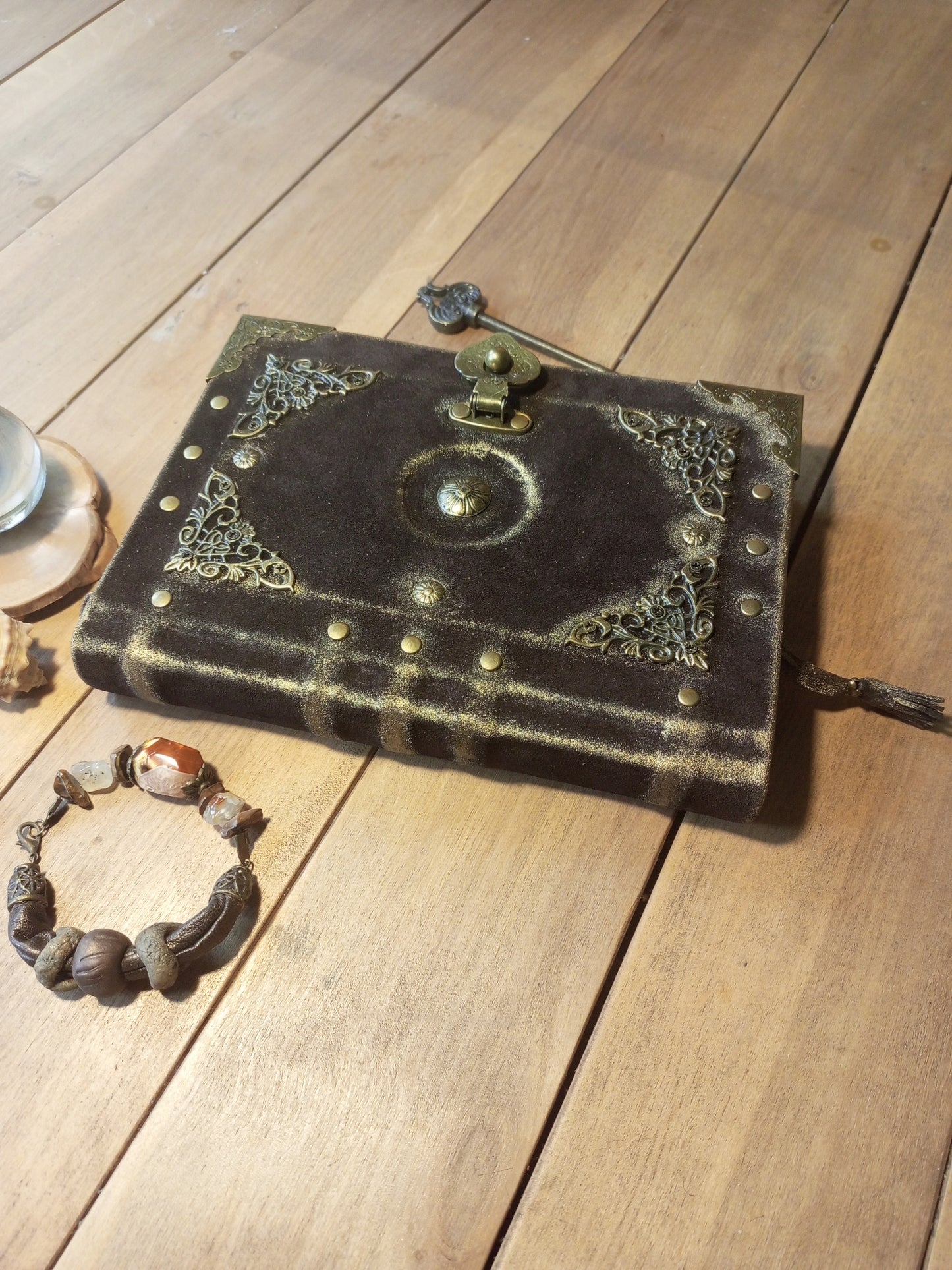 Chocolate Brown Suede Leather Journal with Antique Lock – Handmade Vintage Blank Notebook