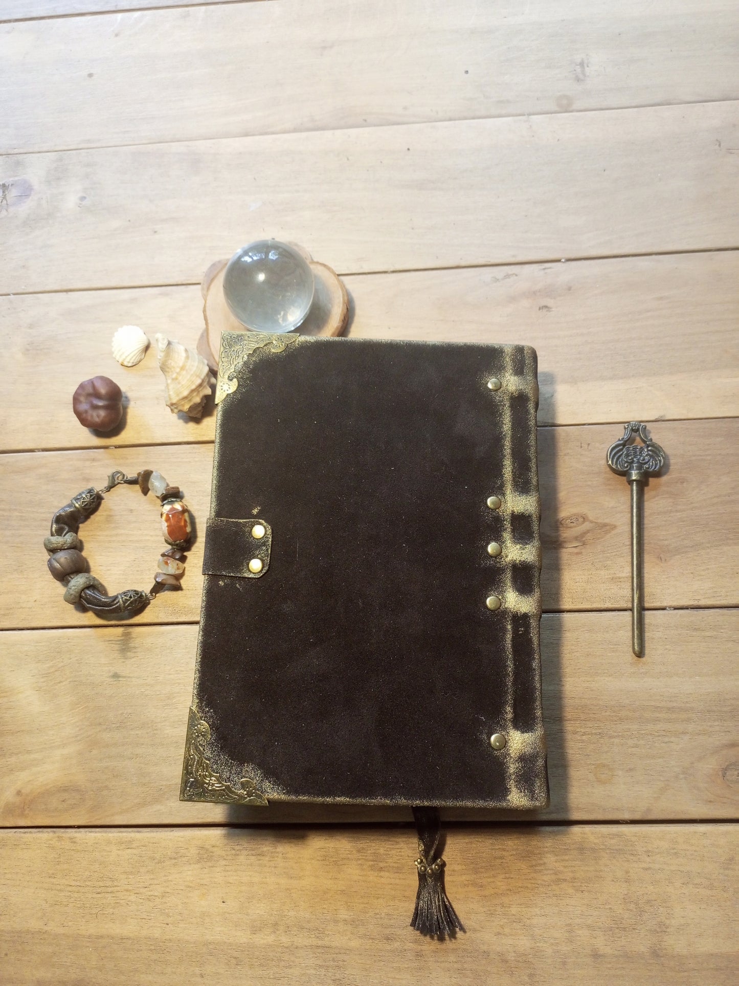 Chocolate Brown Suede Leather Journal with Antique Lock – Handmade Vintage Blank Notebook