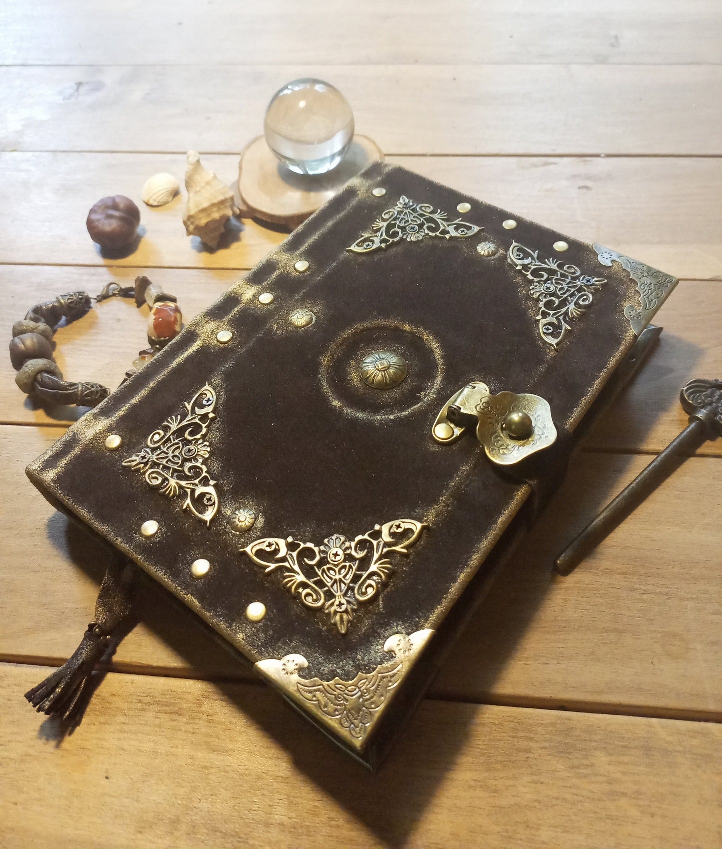 Chocolate Brown Suede Leather Journal with Antique Lock – Handmade Vintage Blank Notebook