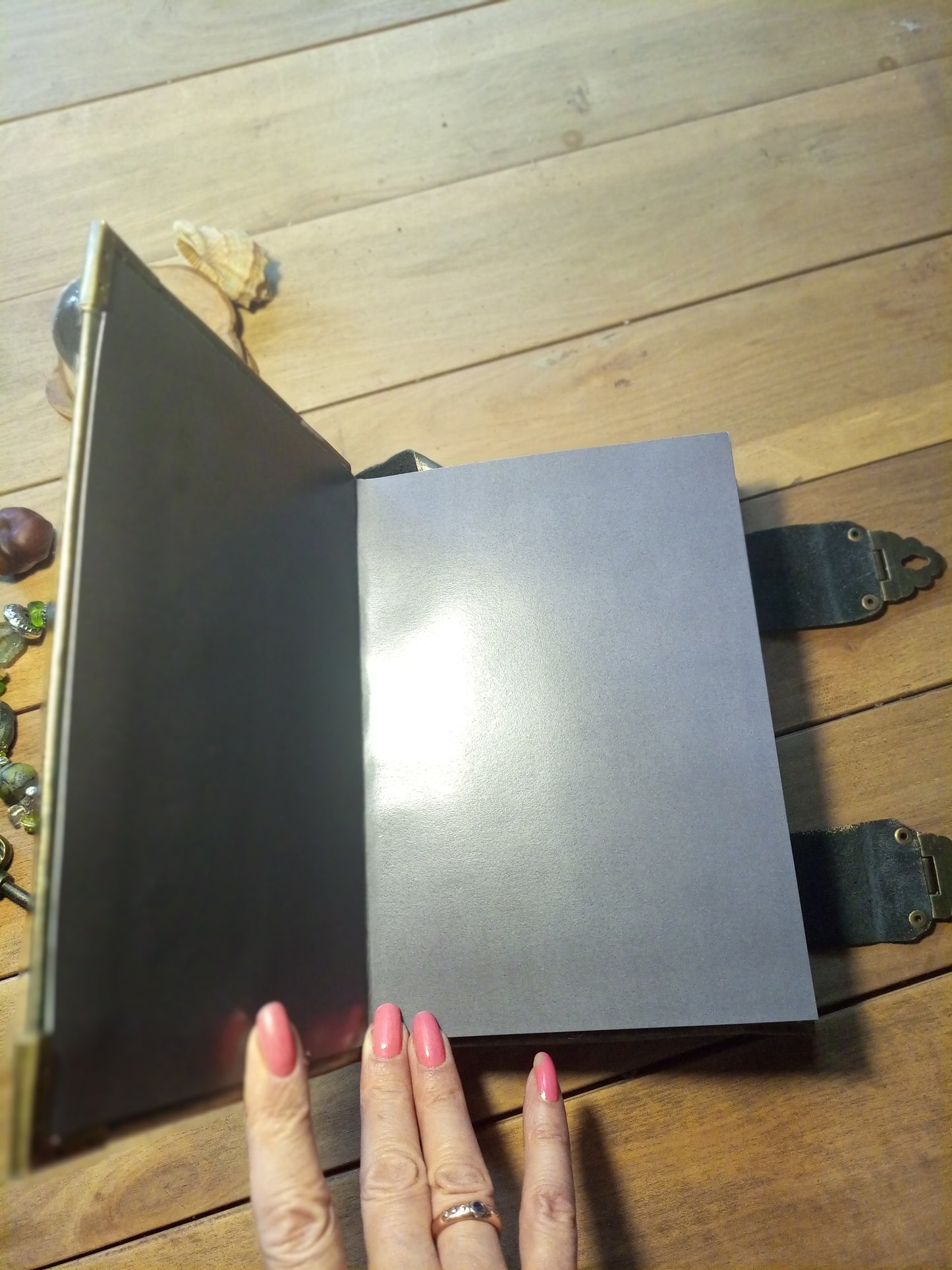 Medieval Grey Leather Journal – Aged Grimoire with Antique Lock, Gothic Book of Shadows