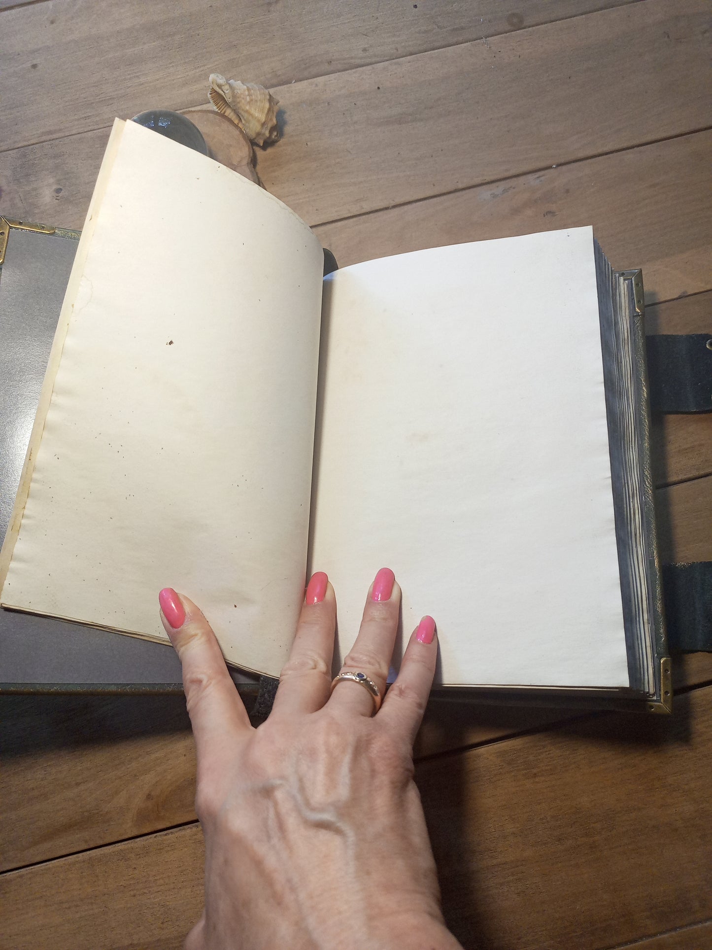 Medieval Grey Leather Journal – Aged Grimoire with Antique Lock, Gothic Book of Shadows