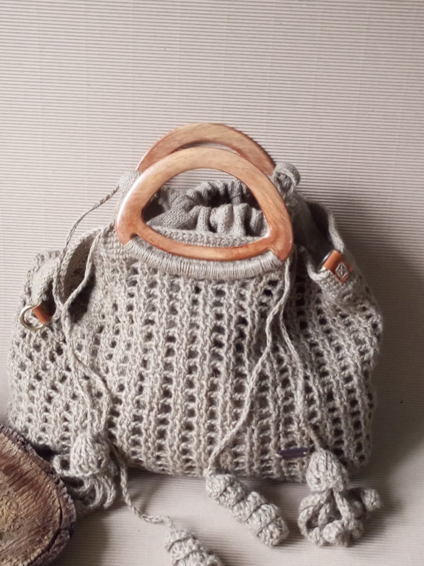 Bohemian Beige Crochet Jute Bag – Handmade Eco Friendly Summer Tote with Plastic Handles and Inner Canvas Bag