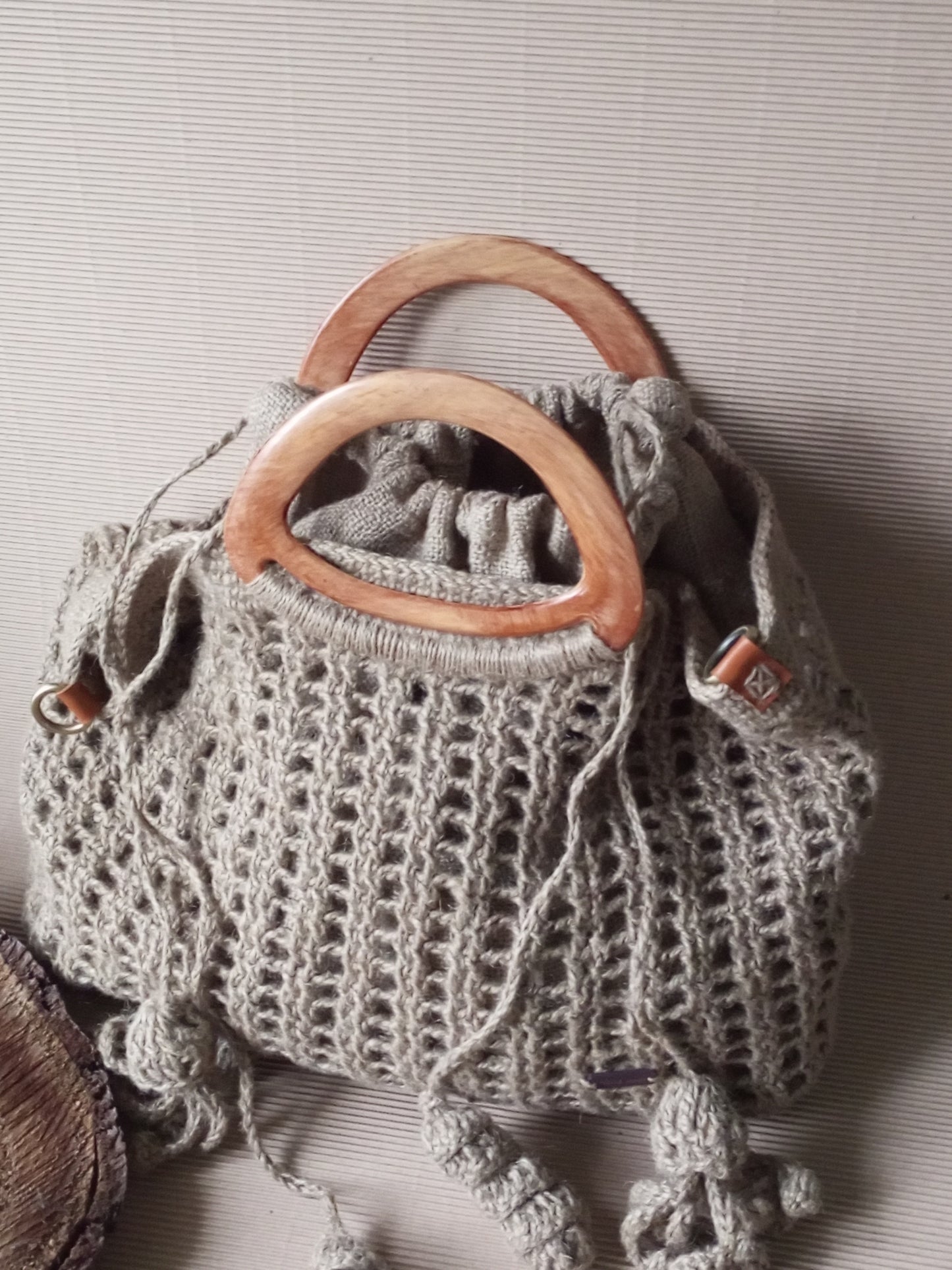 Bohemian Beige Crochet Jute Bag – Handmade Eco Friendly Summer Tote with Plastic Handles and Inner Canvas Bag