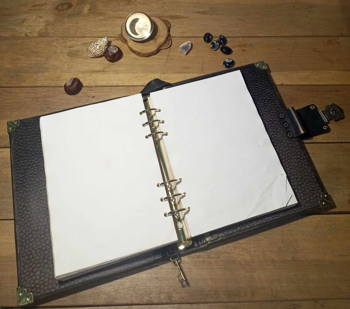 Triple Moon Goddess Leather Journal – Black Refillable Grimoire, Wicca Spellbook & Sketchbook