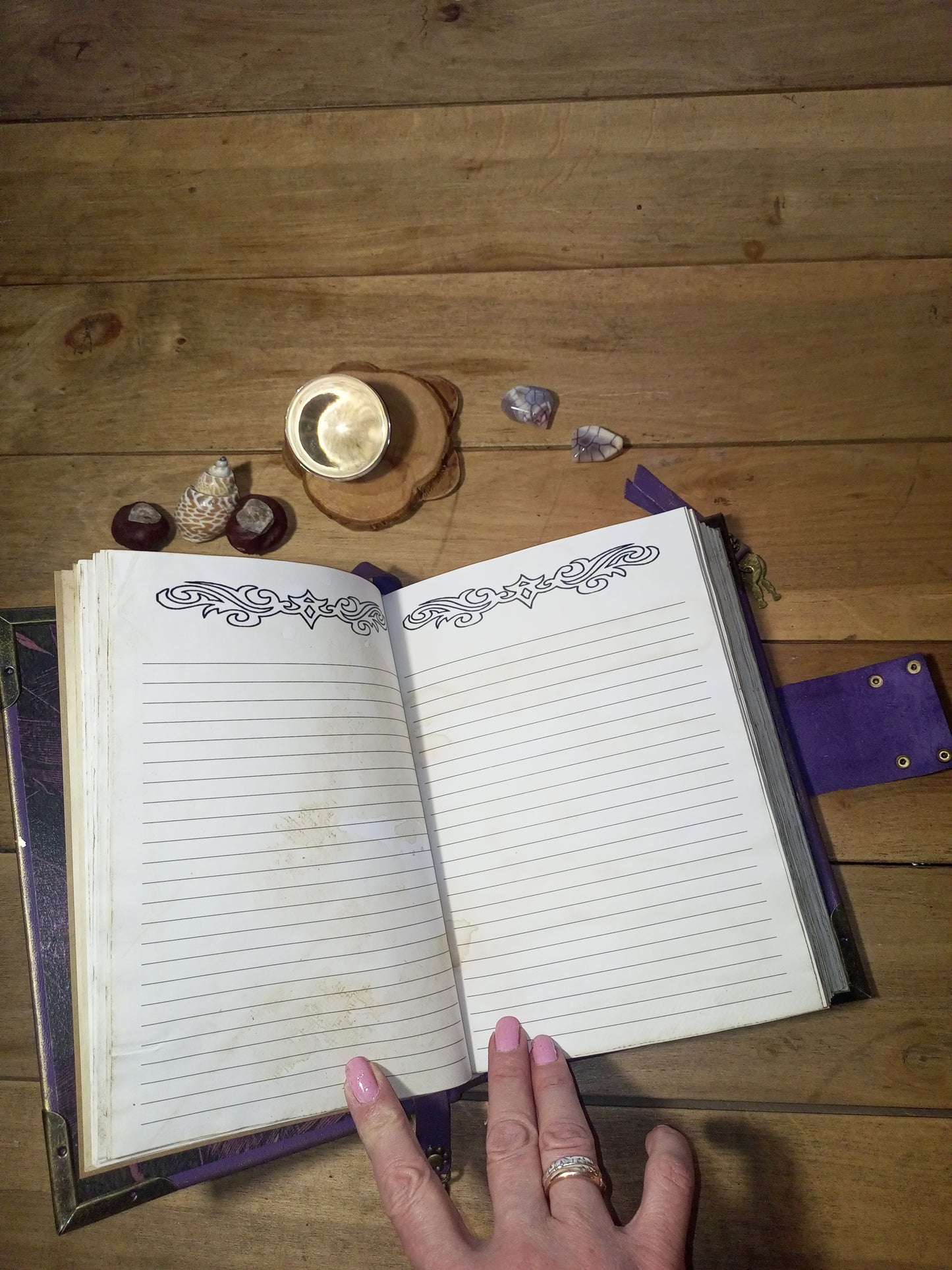 Purple Gothic Leather Grimoire – Aged Lilac Journal with Antique Lock, Handmade Book of Shadows