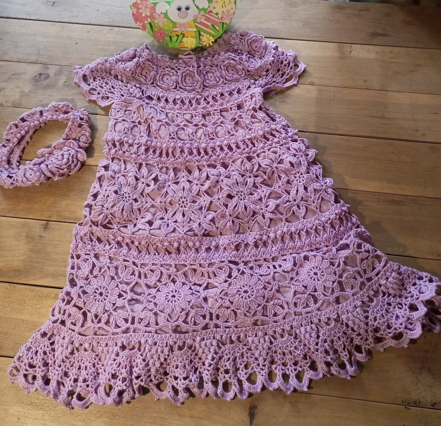 Handmade Pink Crochet Dress for Girls with Floral Lace Baptism Girl Dress